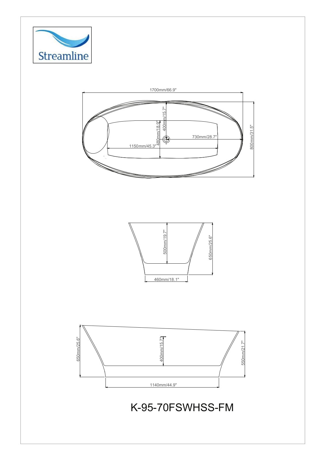 Streamline Bath SLBH2086 Dimensions - ManualMachine.com