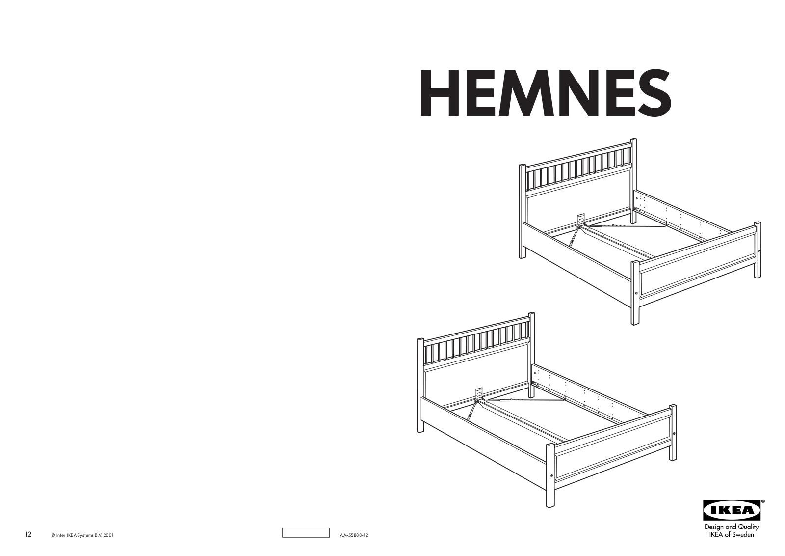 IKEA HEMNES HEAD-FOOTBOARD FULL-DOUBLE, HEMNES HEAD-FOOTBOARD KING, HEMNES HEAD-FOOTBOARD QUEEN Assembly Instruction