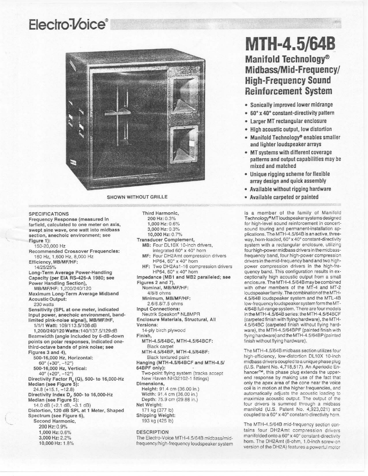 Electro-Voice MTH-4.5-64B User Manual