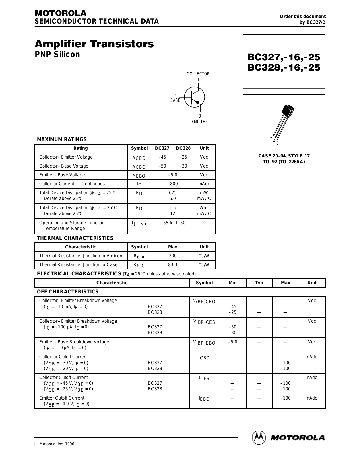 Motorola BC328-25, BC328-16, BC328, BC327-25 Datasheet