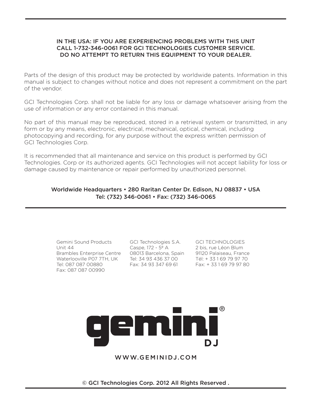 Gemini DJ CDJ-300 Instruction Manual