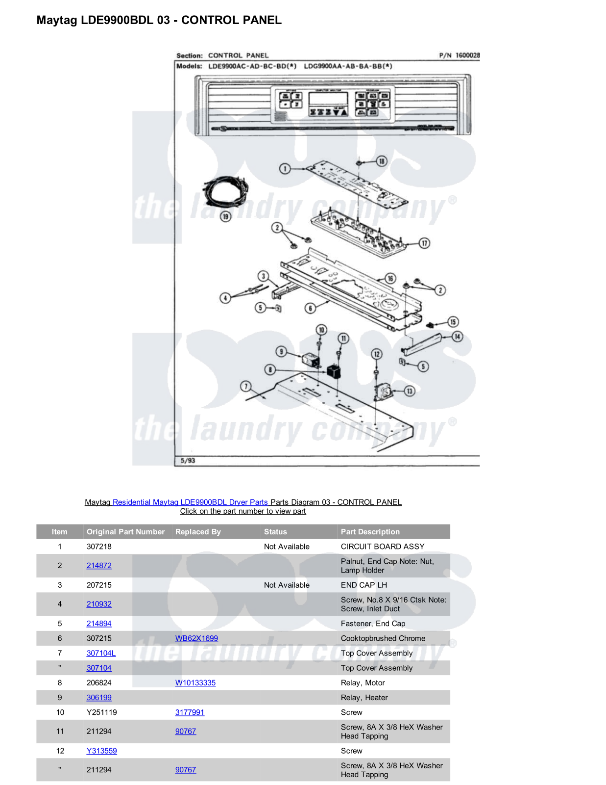 Maytag LDE9900BDL Parts Diagram