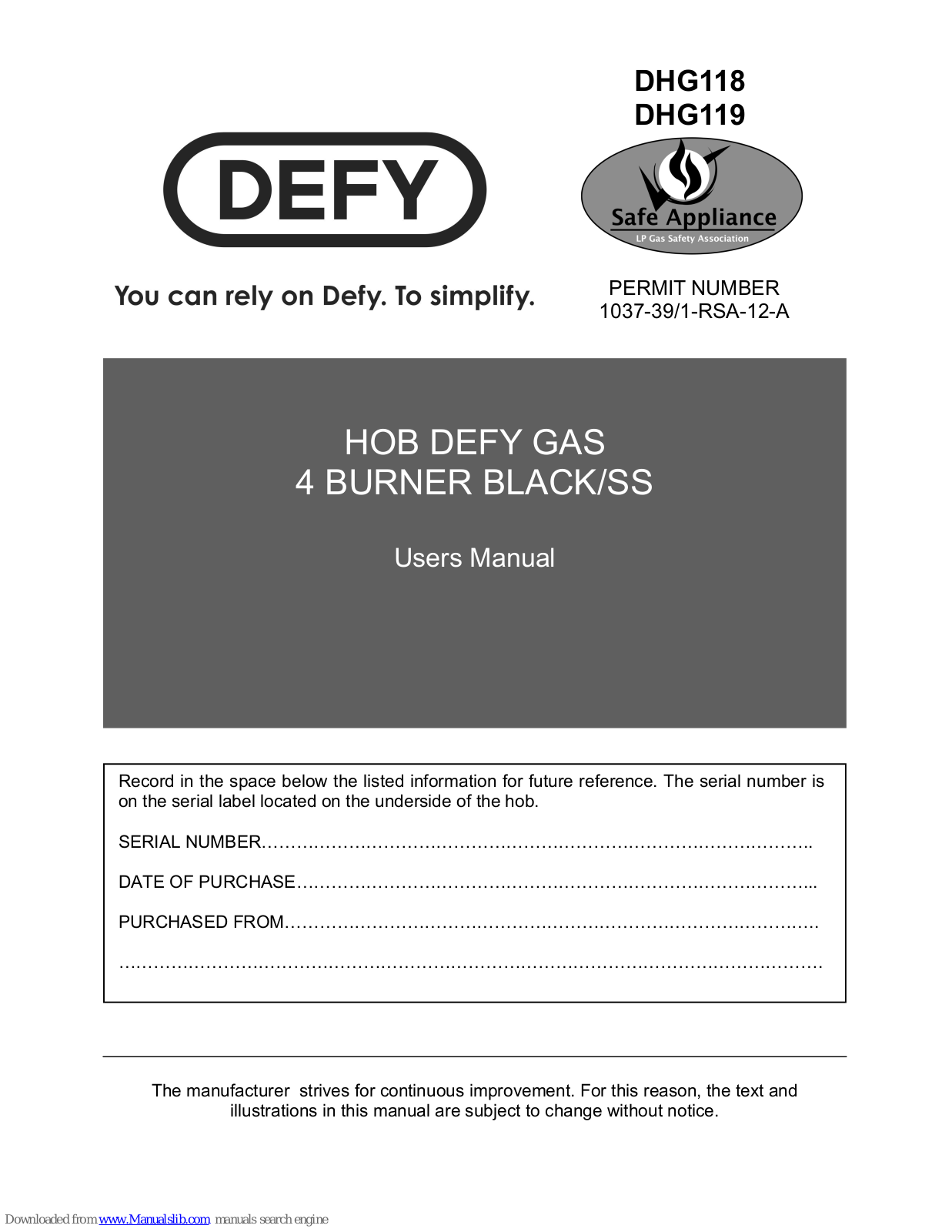 Defy DHG119, DHG126, DHG127 70CM, DHG125 User Manual