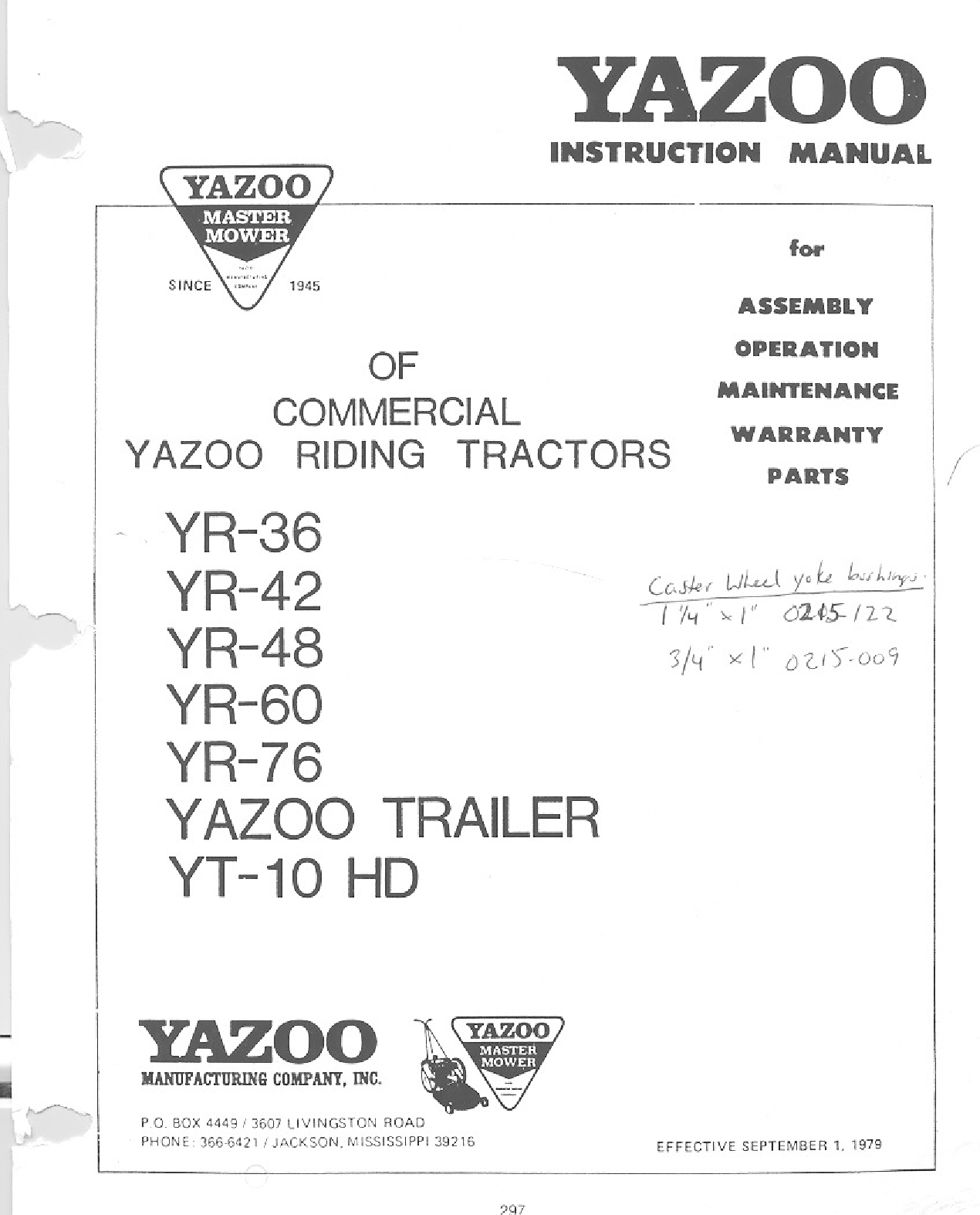 Yazoo/Kees YR-36, YR-48, YR-76, YR-42, YR-60 User Manual