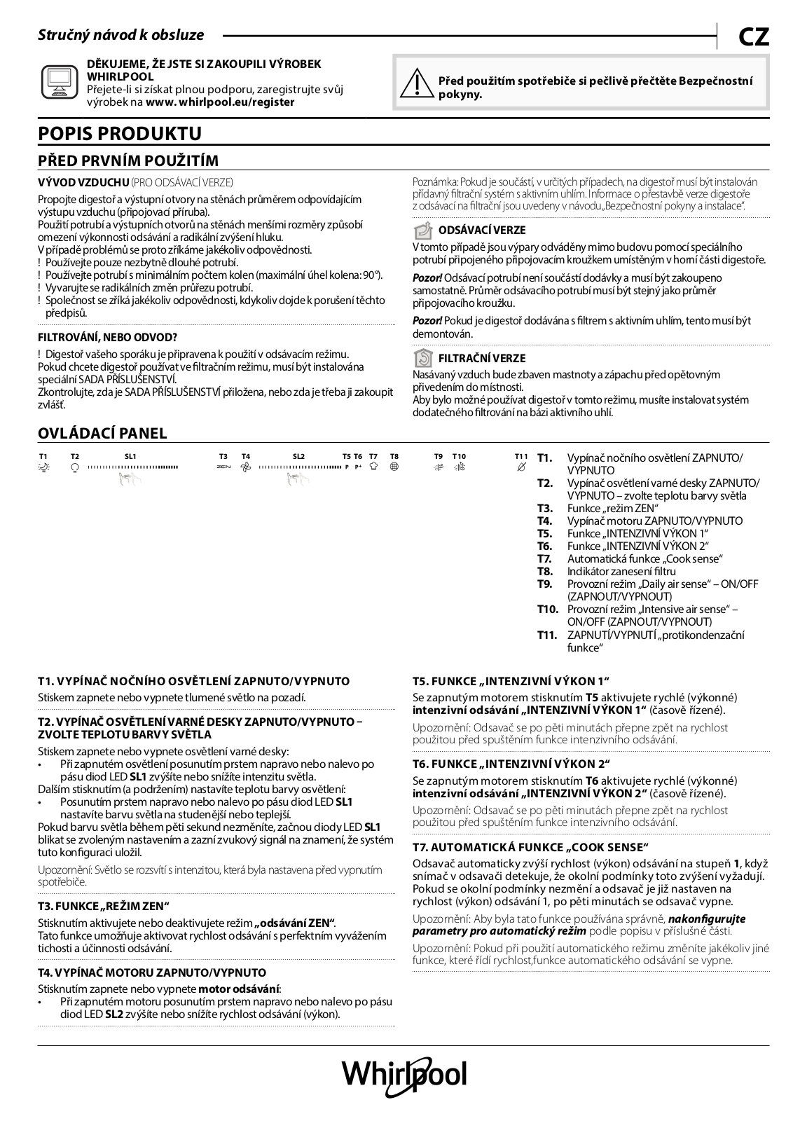 WHIRLPOOL WHVS 90F LT A K Daily Reference Guide