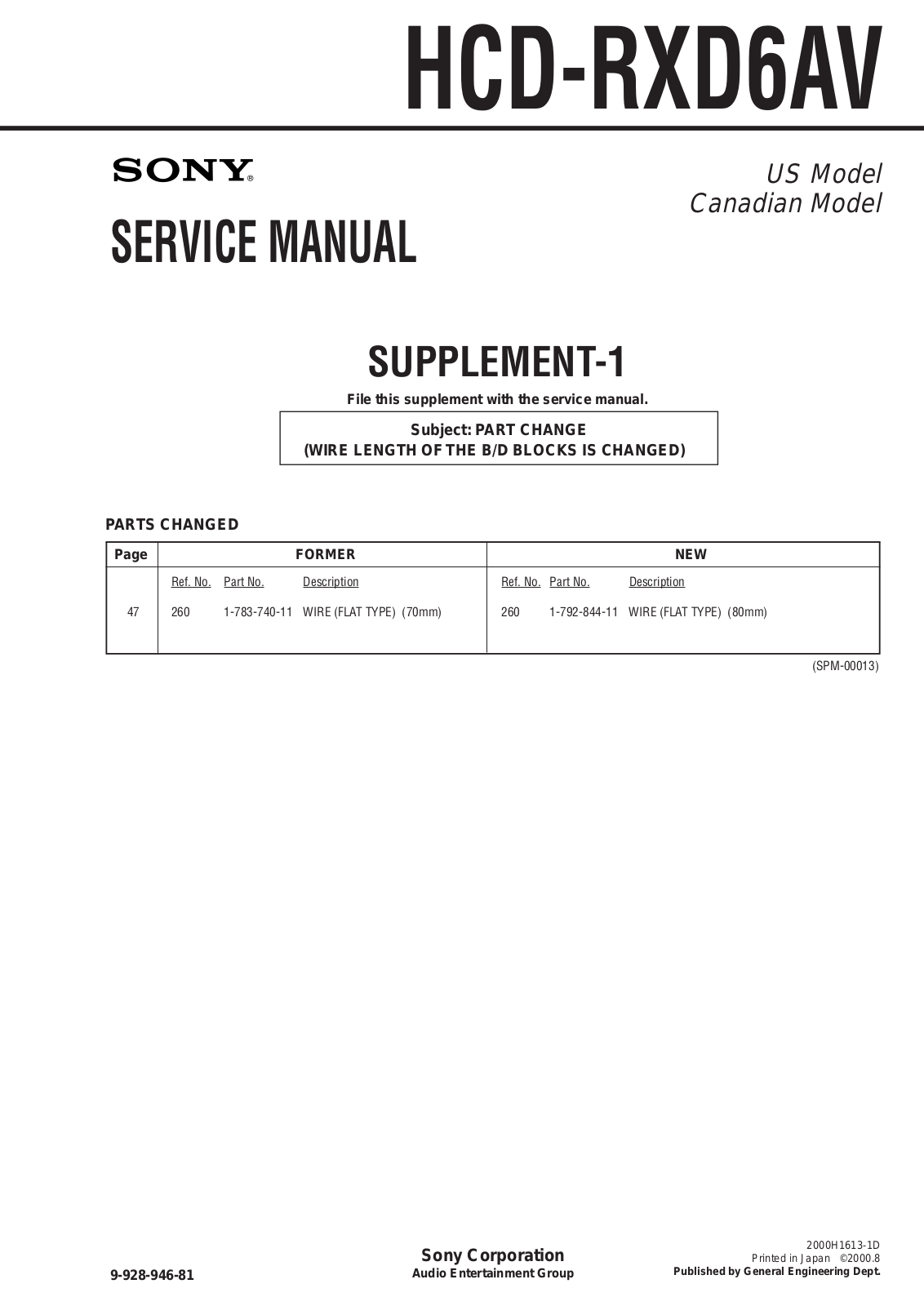 Sony HCD-RXD6AV Service Manual