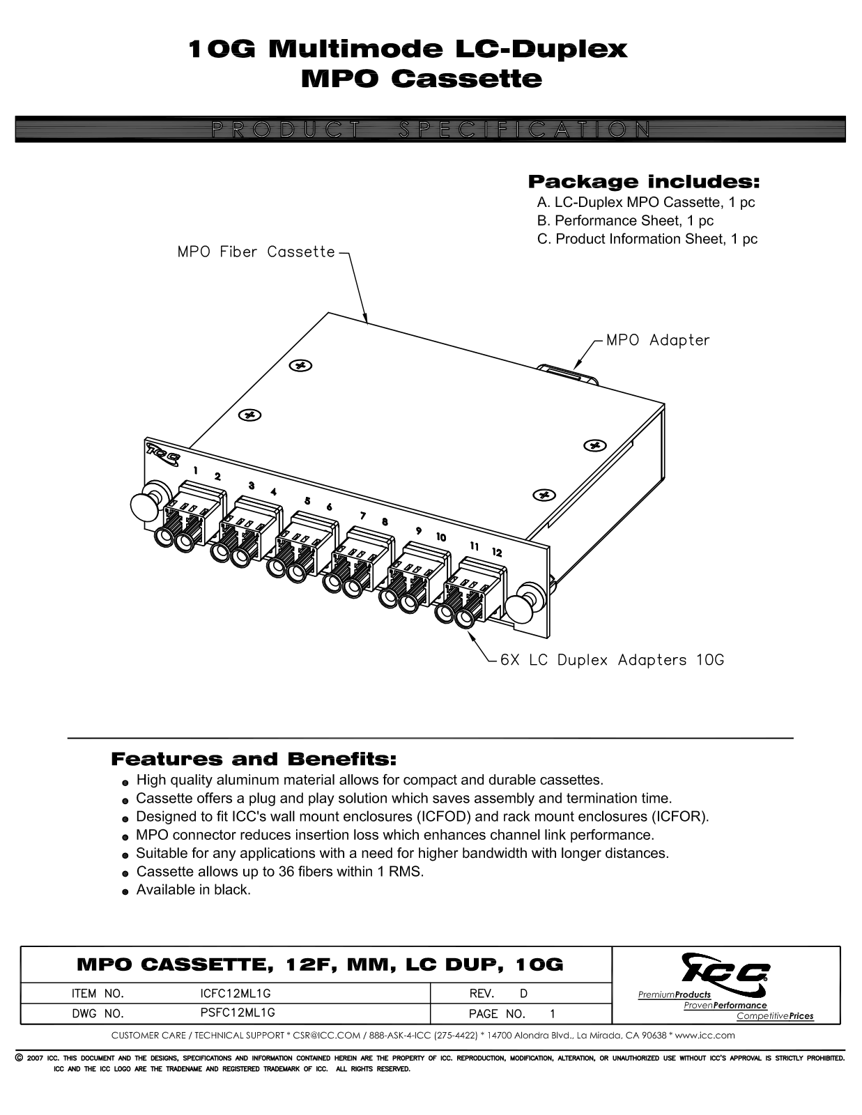 ICC ICFC12ML1G Specsheet