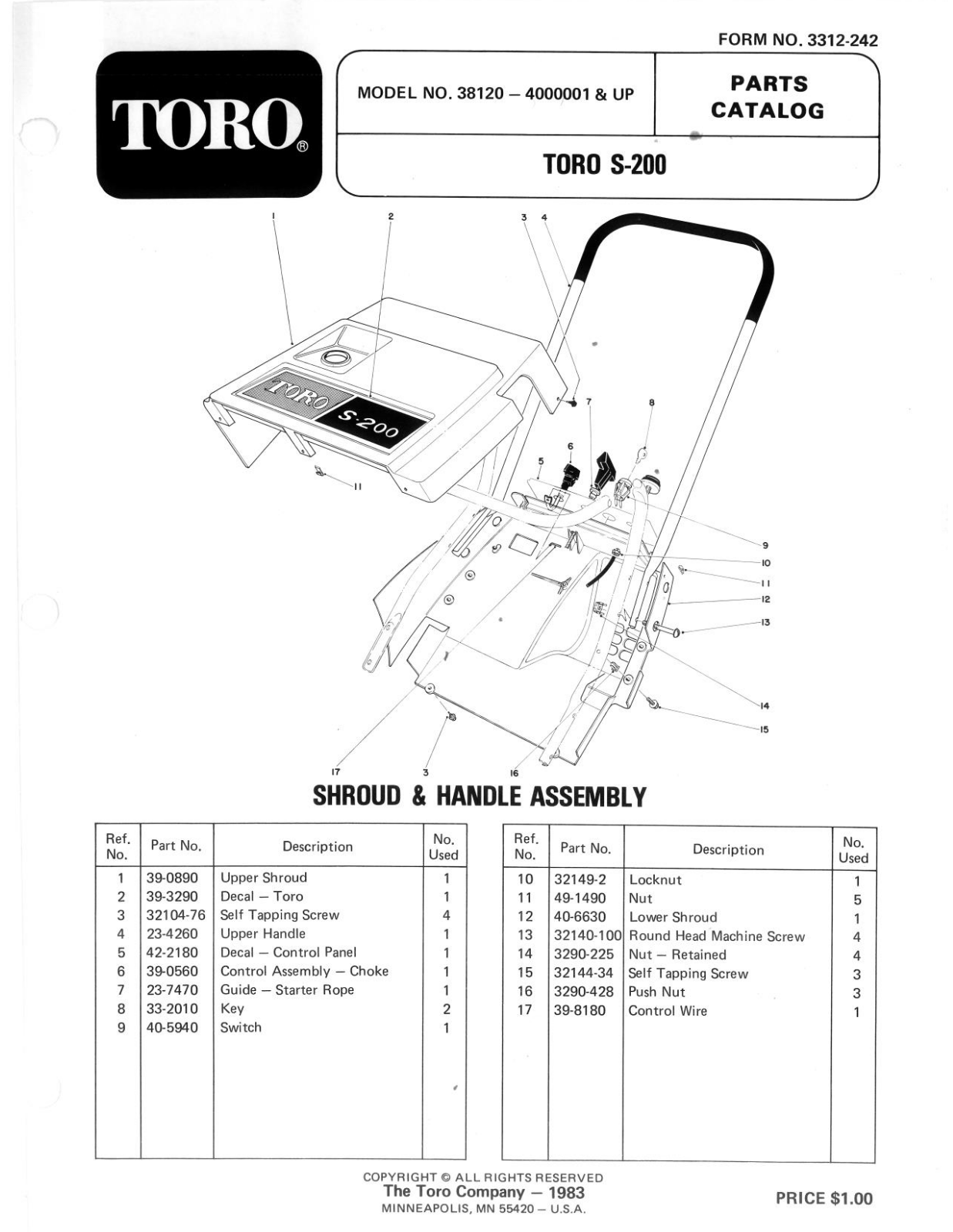 Toro 38120 Parts Catalogue