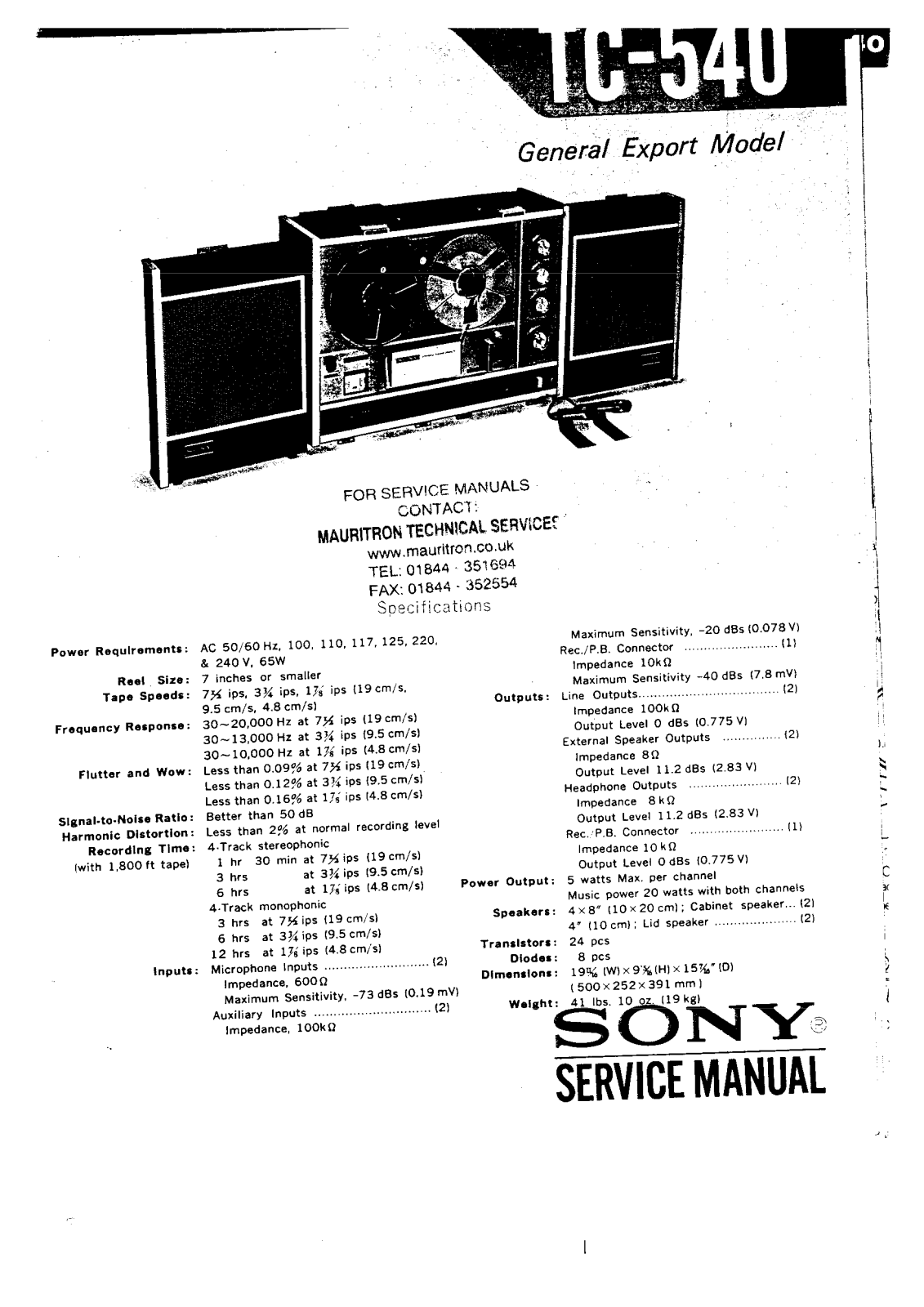 Sony TC-540 Service manual