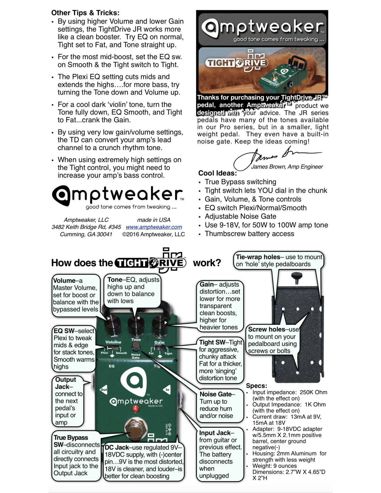 Amptweaker TightDrive Jr Data Sheet - ManualMachine.com