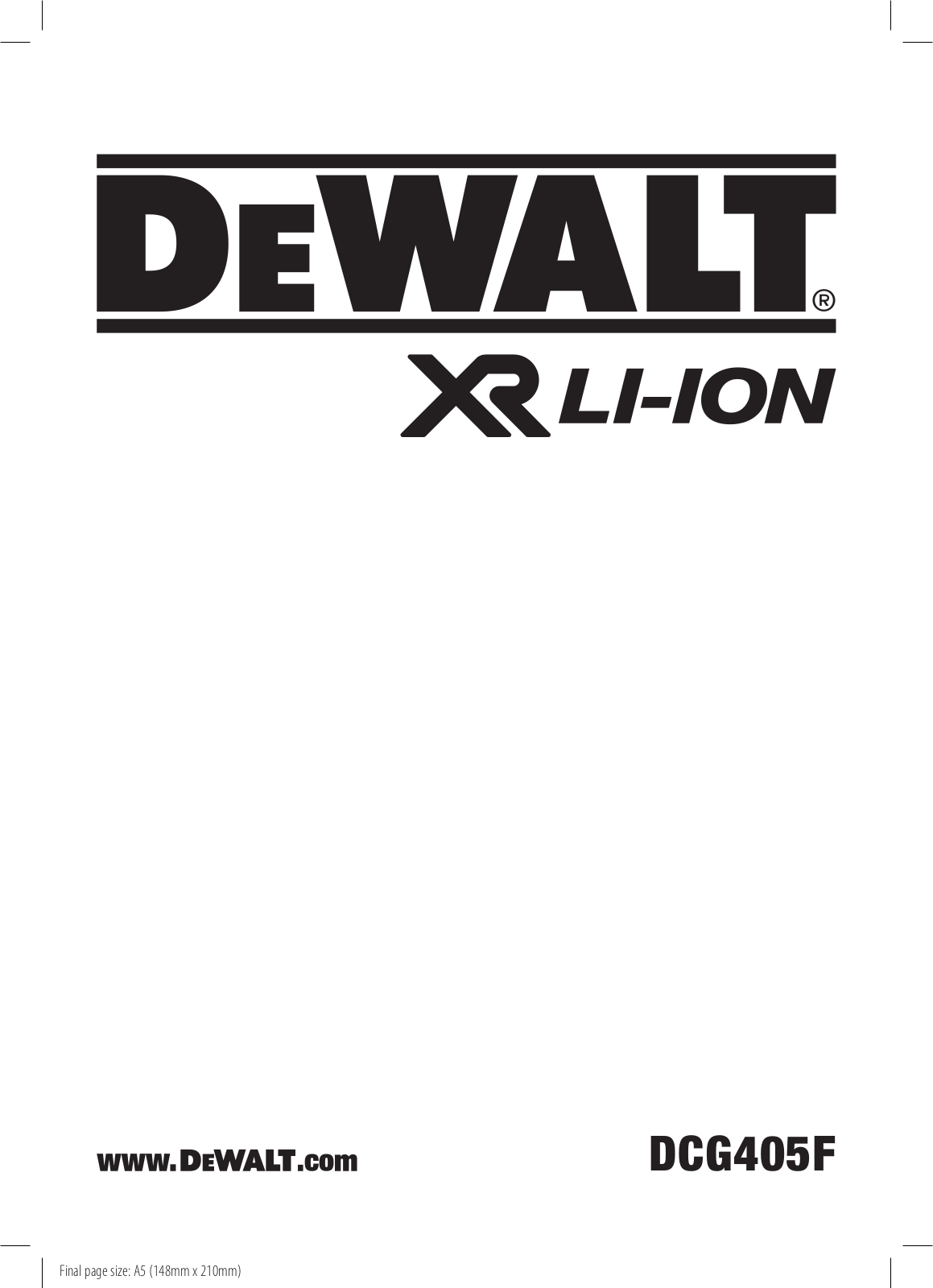 DeWalt DCG405FN Service Manual