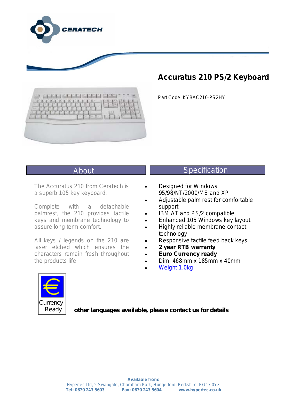 Hypertec KYBAC210-PS2HY User Manual - ManualMachine.com
