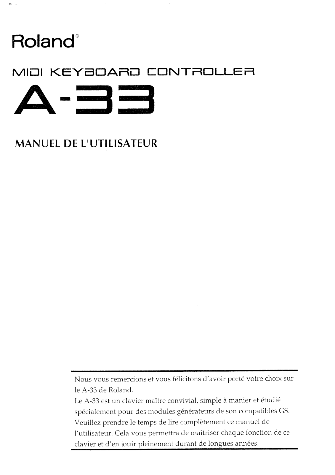 ROLAND A-33 User Manual