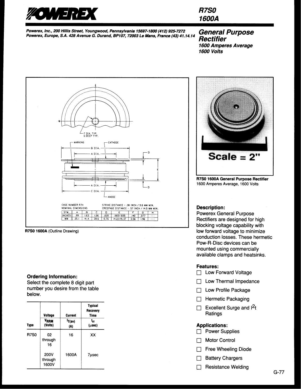 Powerex R7S0 1600A Data Sheet