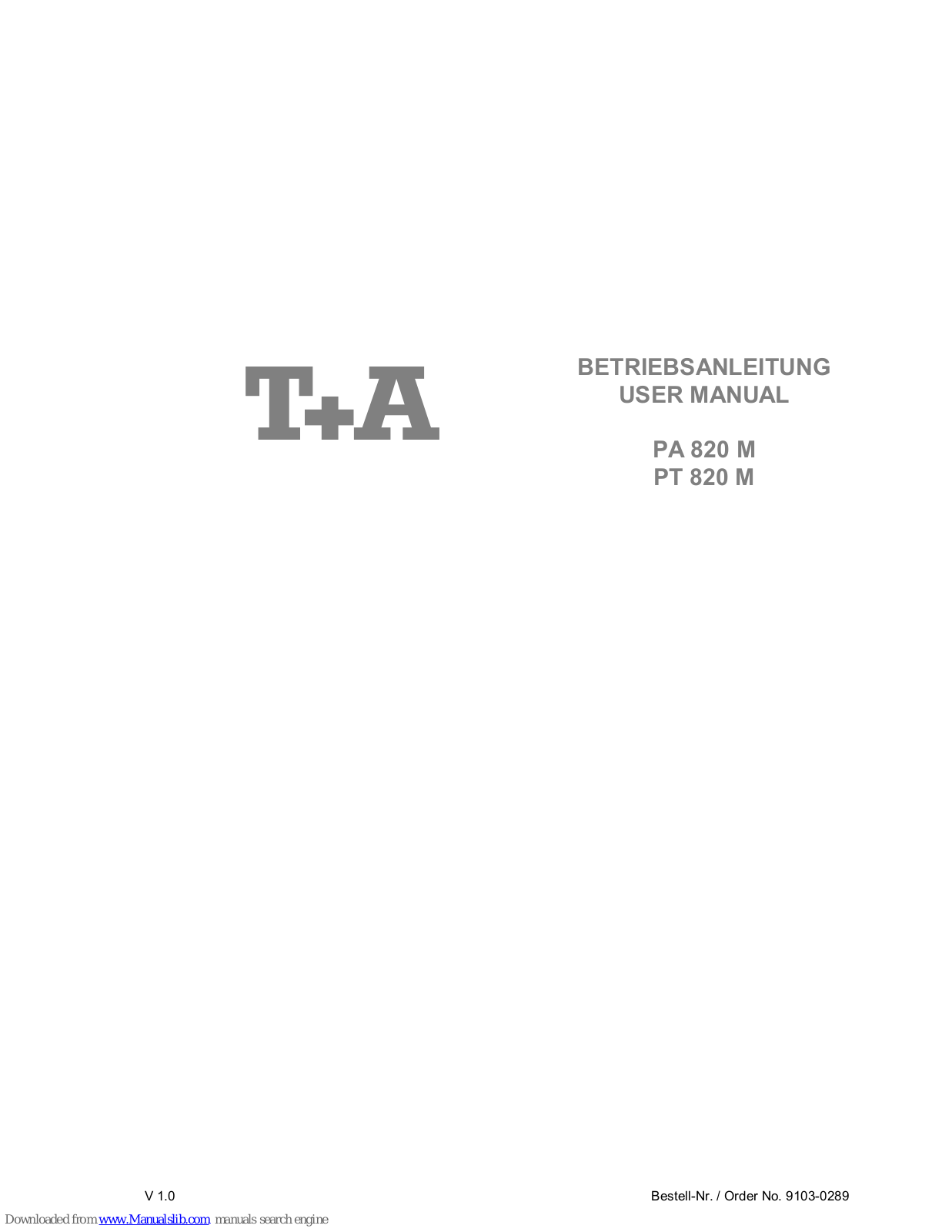 T+A Elektroakustik PT 820 M User Manual