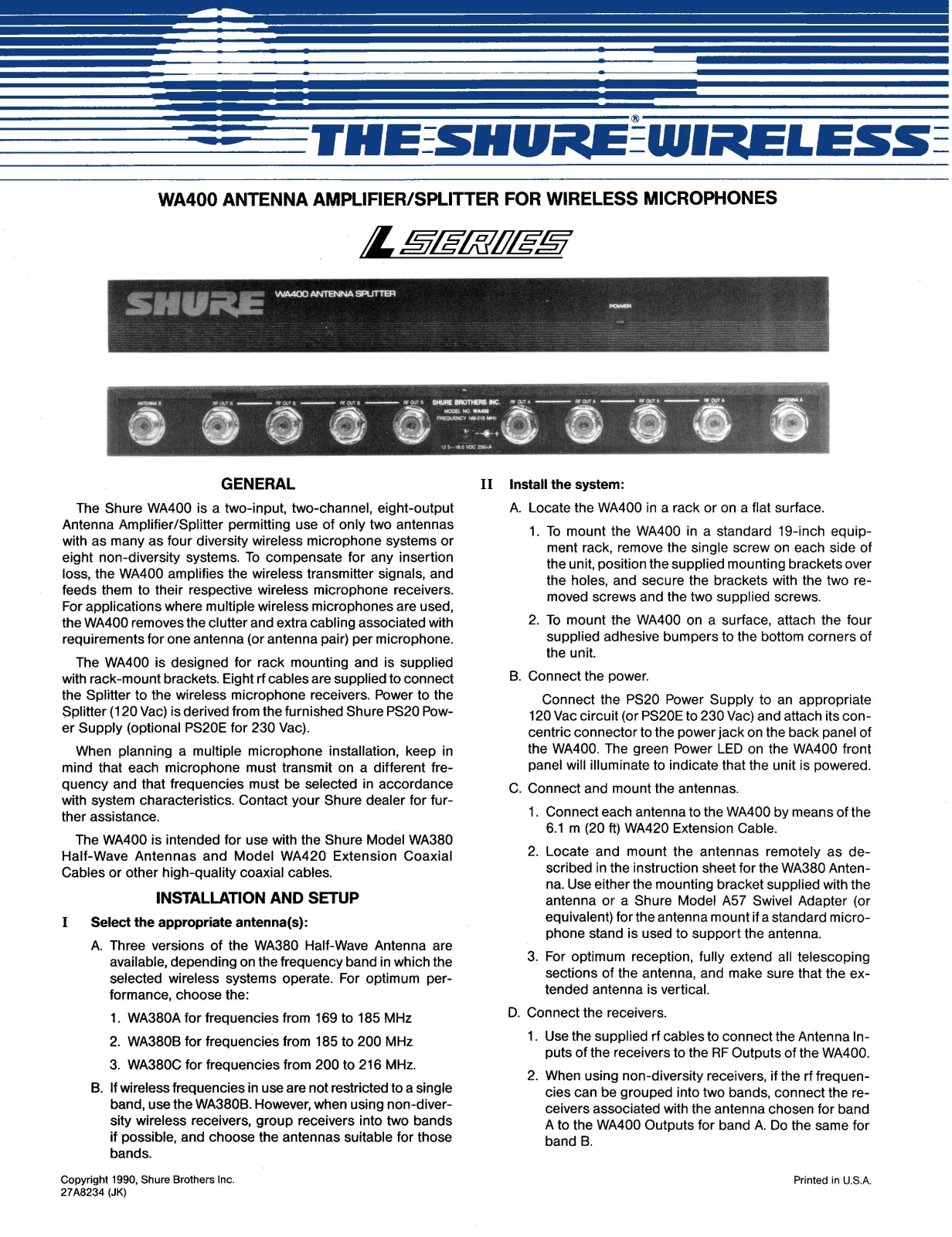 Shure WA400 User Guide - ManualMachine.com