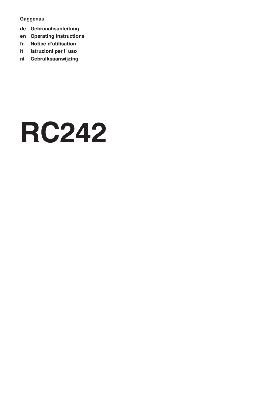 GAGGENAU RC 242 User Manual