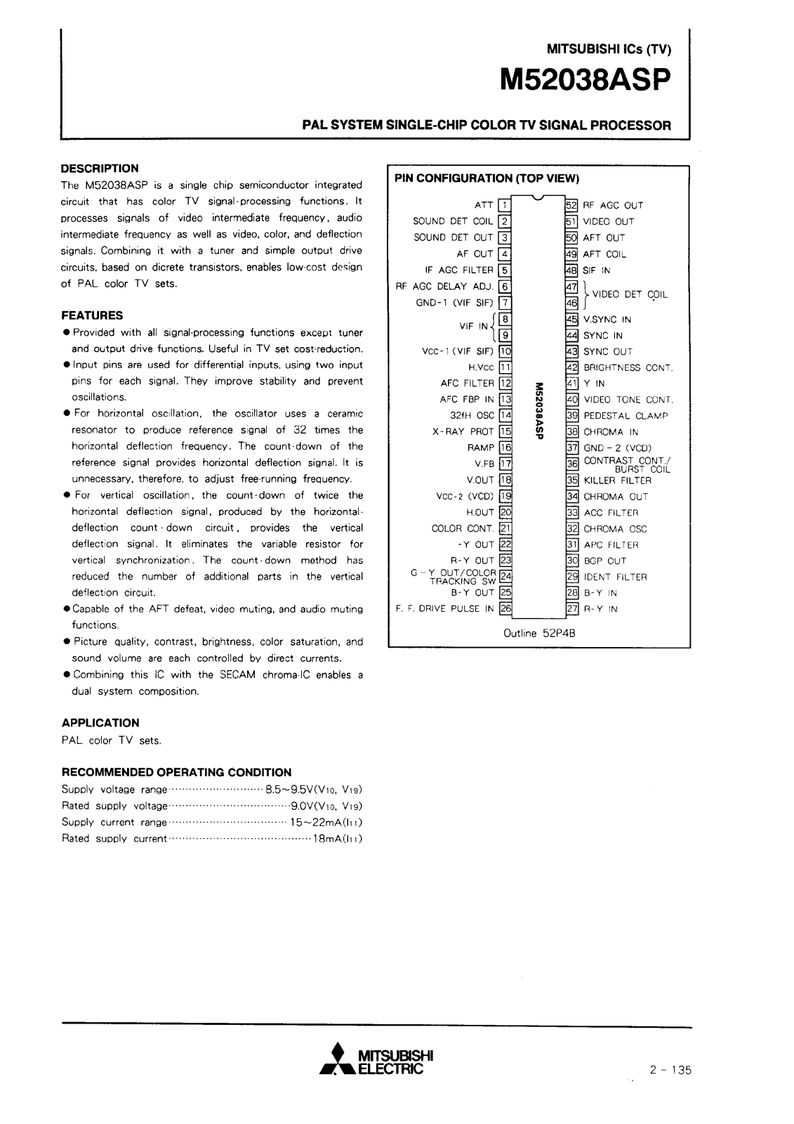 Mitsubishi M52038ASP Datasheet