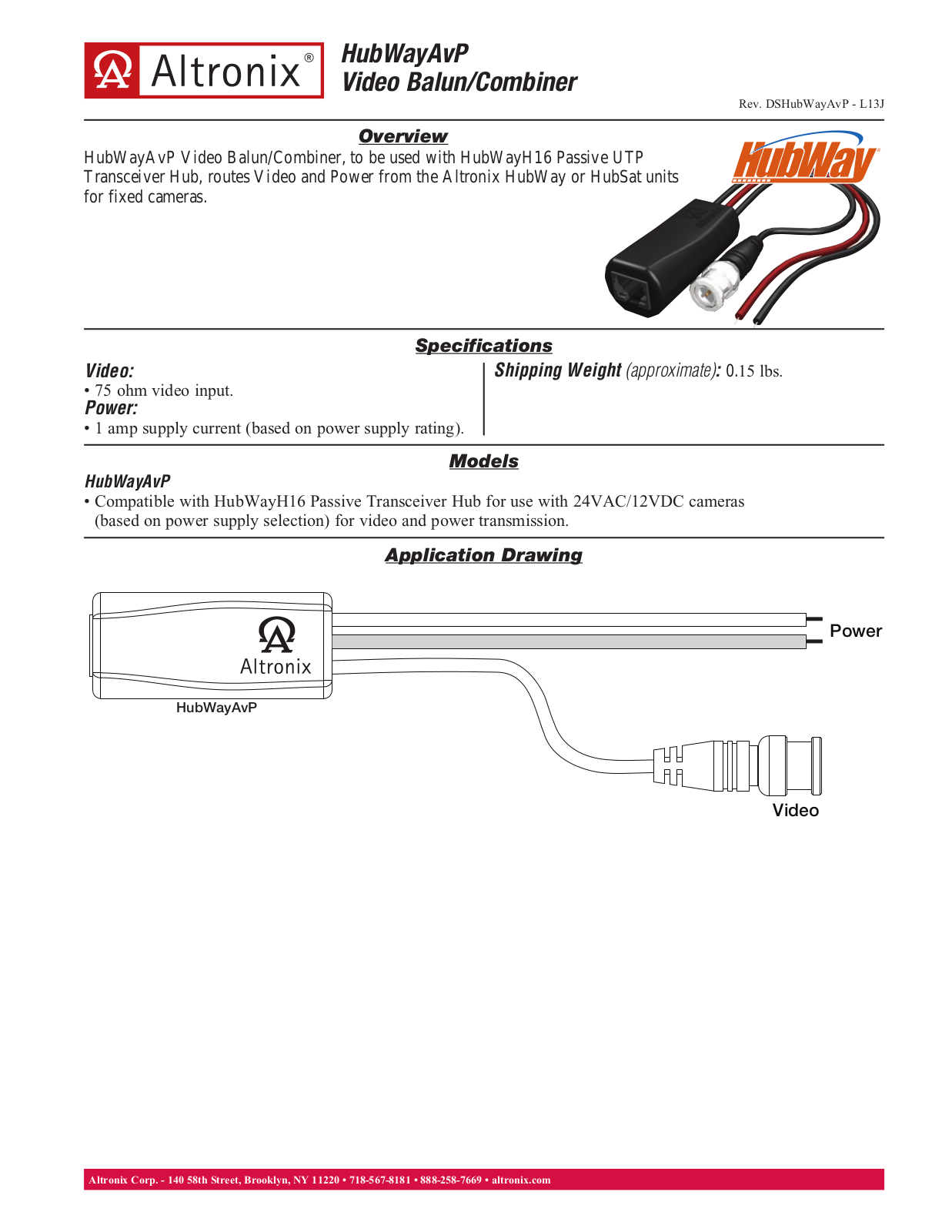 Altronix HubWayAvP, HubWayAvPPK Specsheet