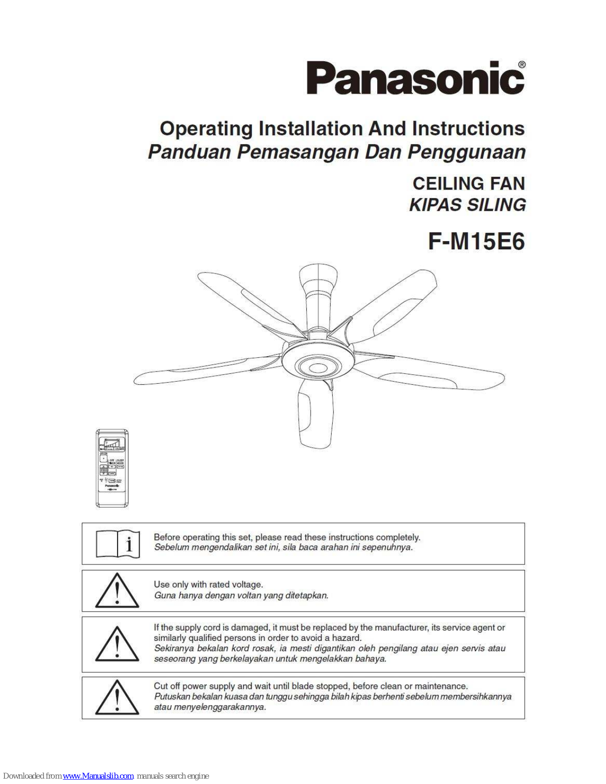 Panasonic F-M15E6 Operating Installation And Instructions