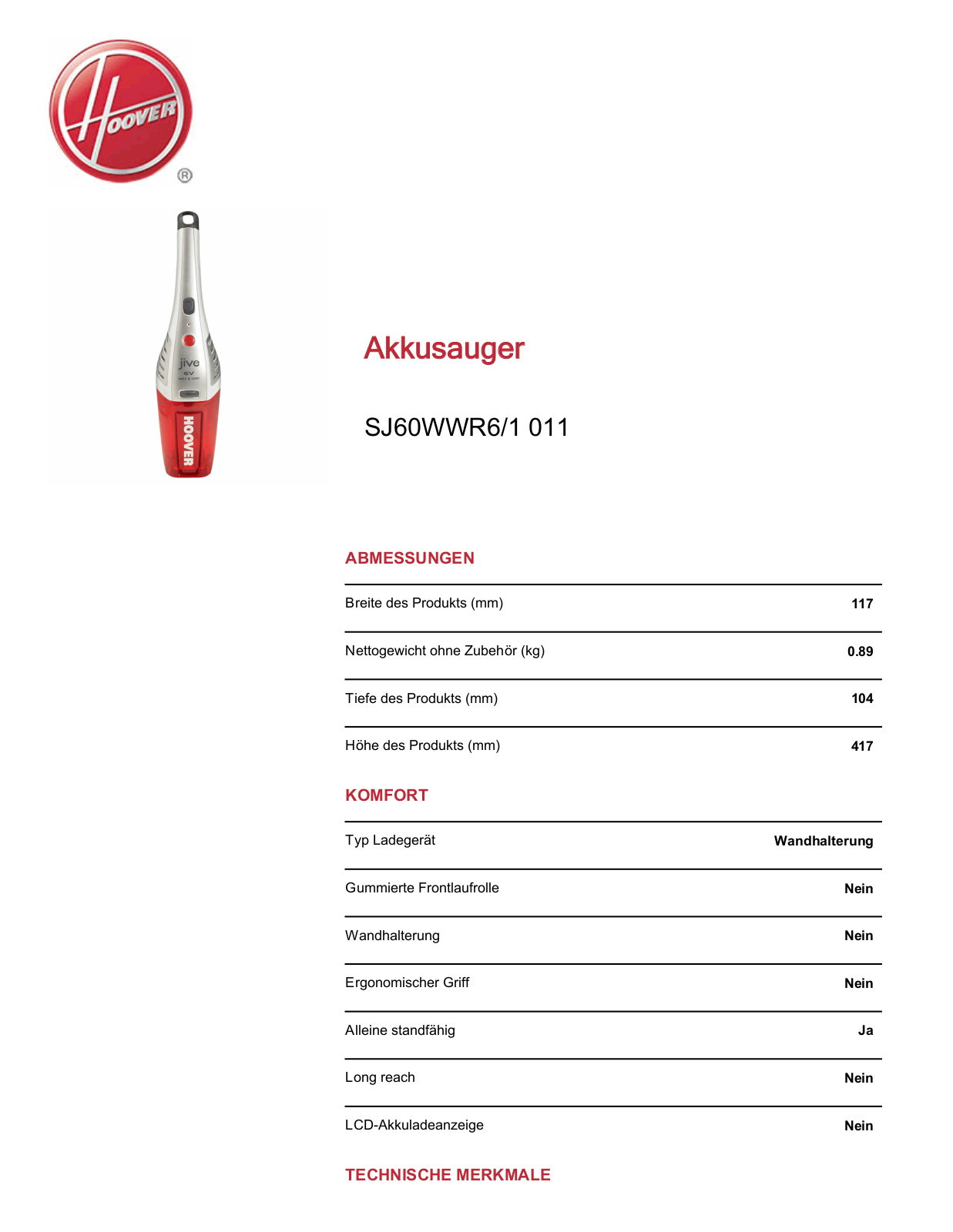 Hoover SJ60WWR6-1 011 Service Manual