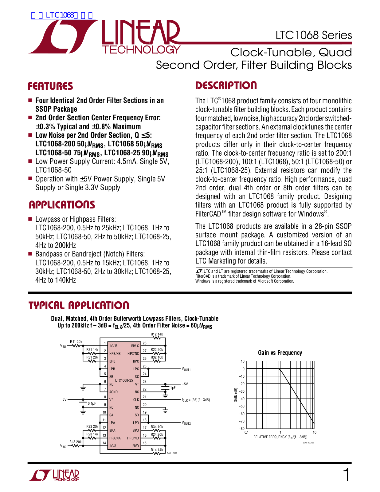 LINEAR TECHNOLOGY LTC1068 Technical data