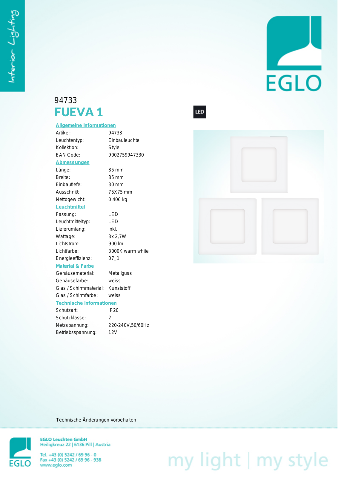 Eglo 94733 Service Manual