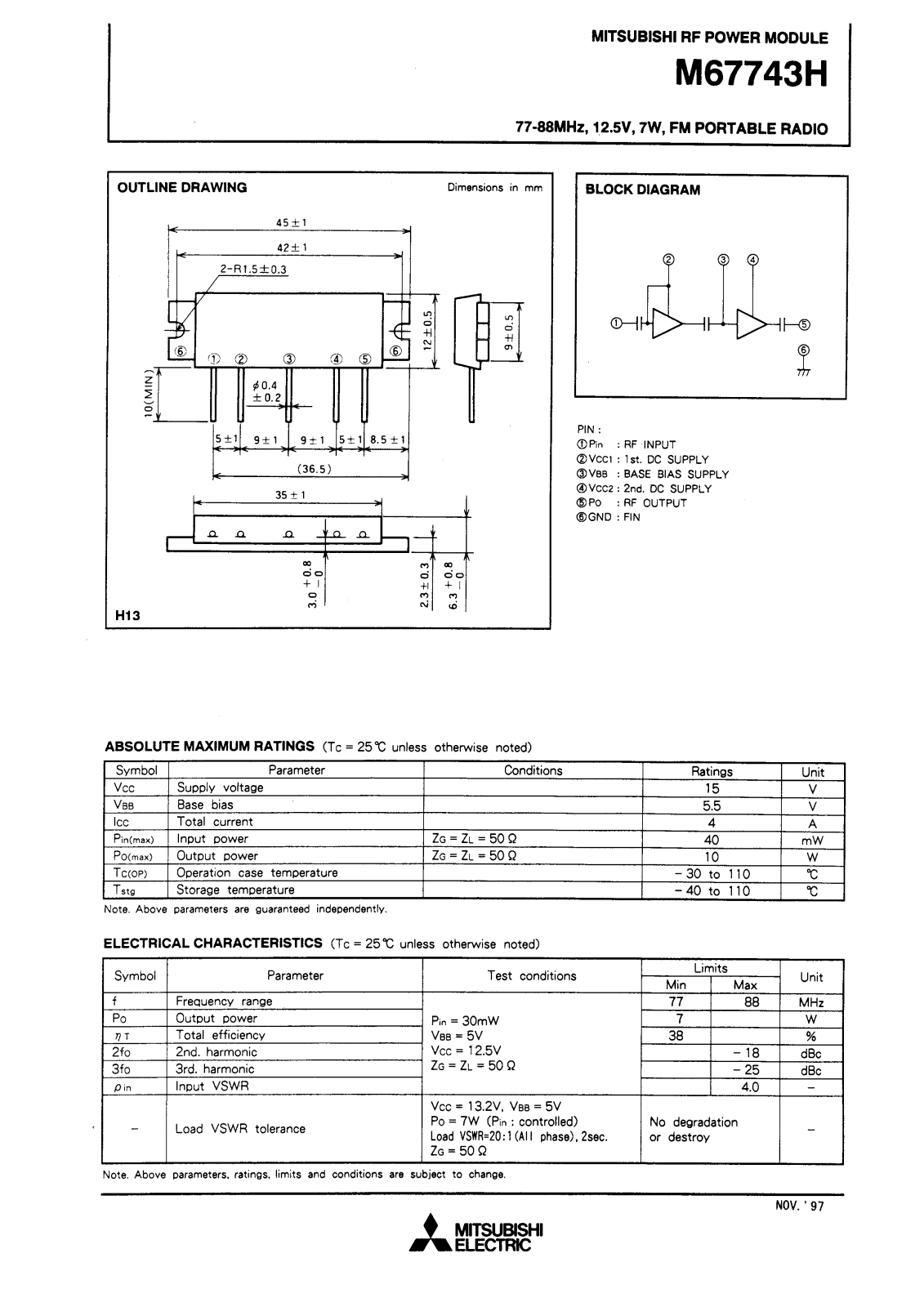 Mitsubishi M67743H Datasheet