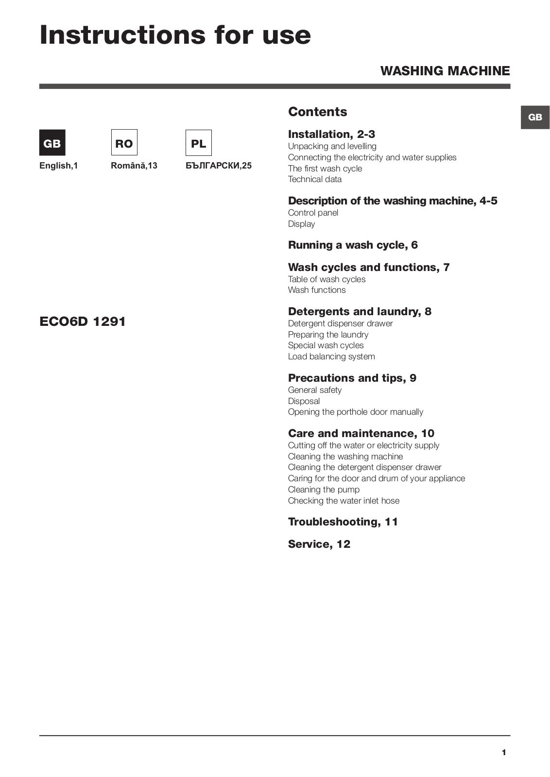 Hotpoint ECO6D 1291 User Manual