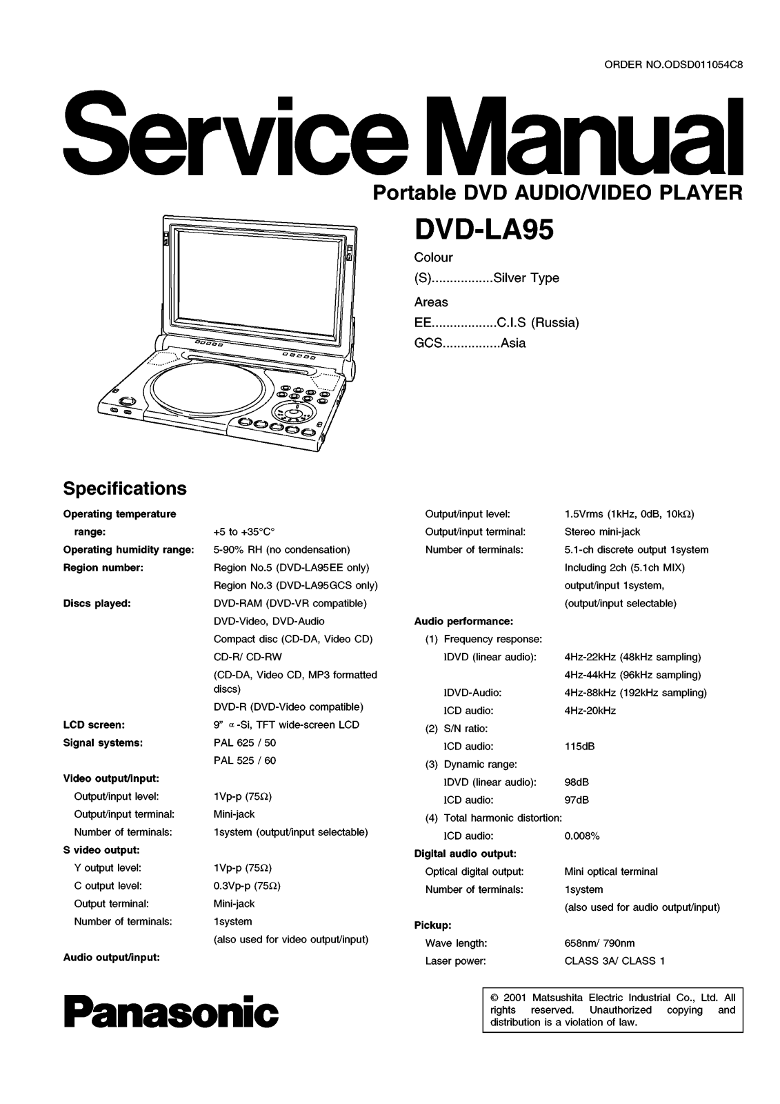 Panasonic DVDLA-95 Service manual