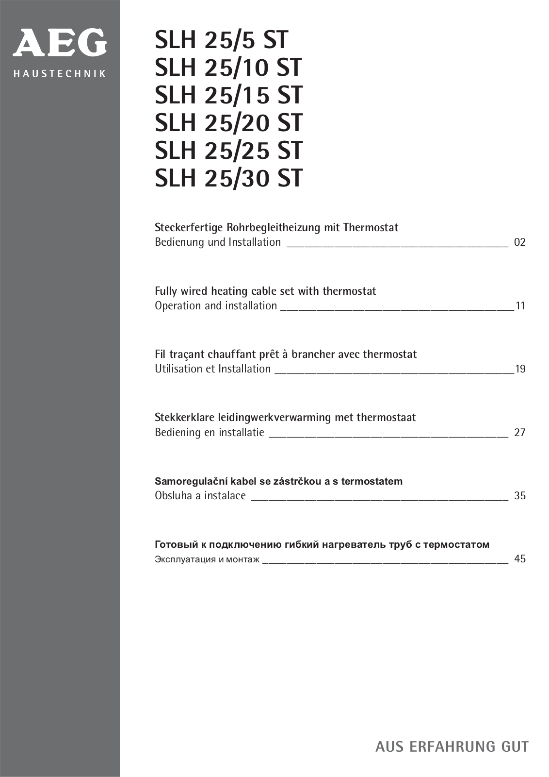 AEG Haustechnik SLH 25/5 ST, SLH 25/10 ST, SLH 25/15 ST, SLH 25/20 ST, SLH 25/25 ST Operating and Installation instructions