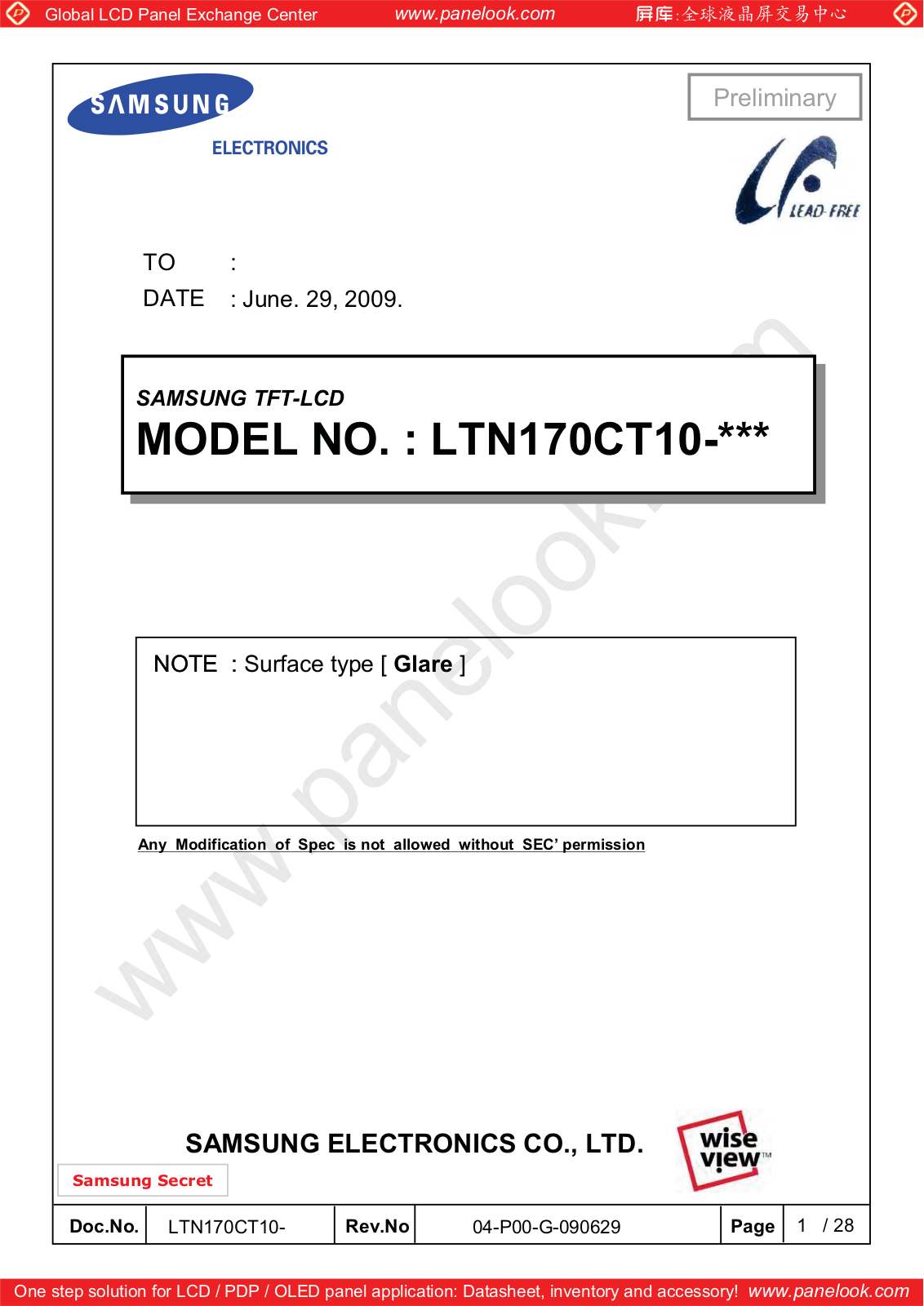 SAMSUNG LTN170CT10-G01 Specification