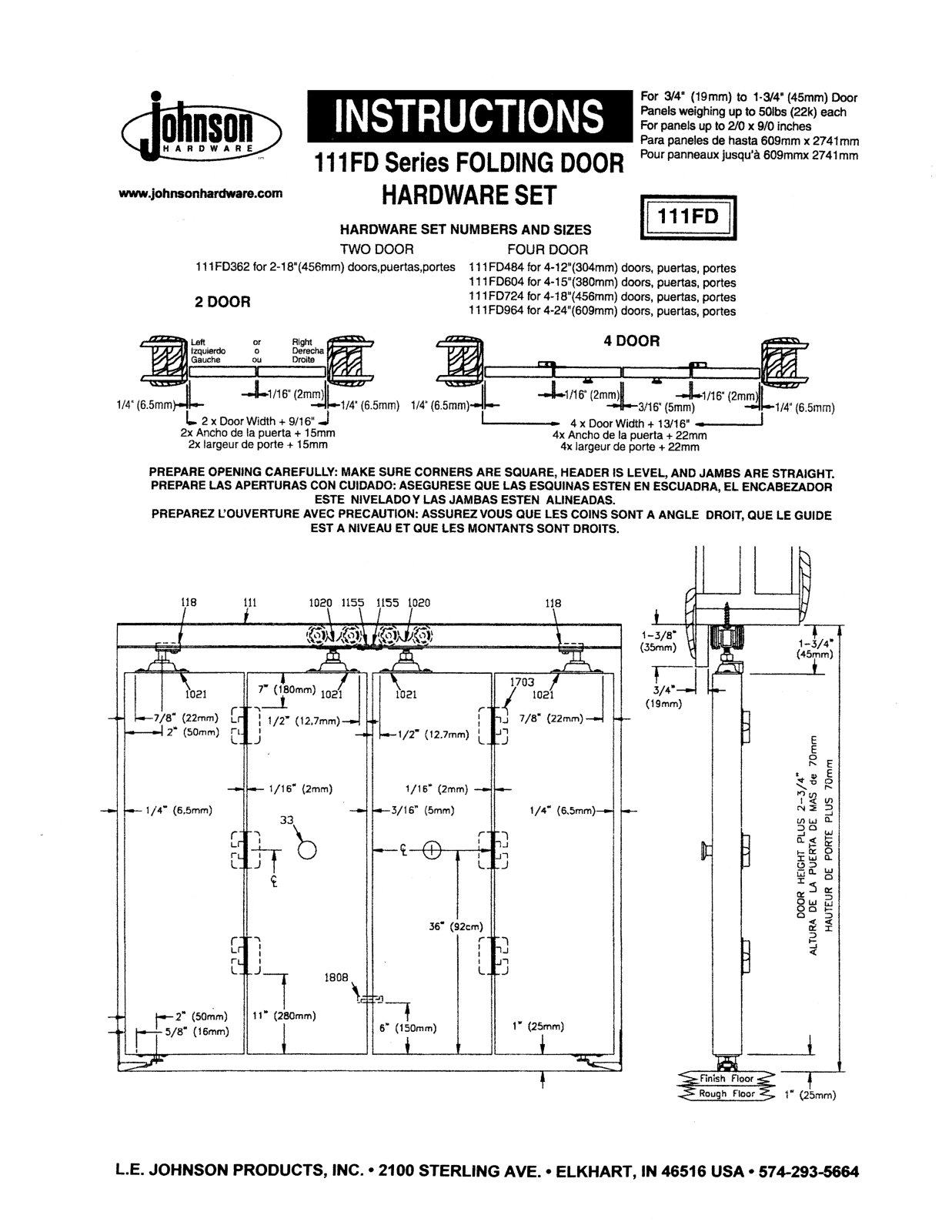 Johnson Hardware 111FD362, 111FD724, 111FD964, 111FD484, 111FD604 User Manual