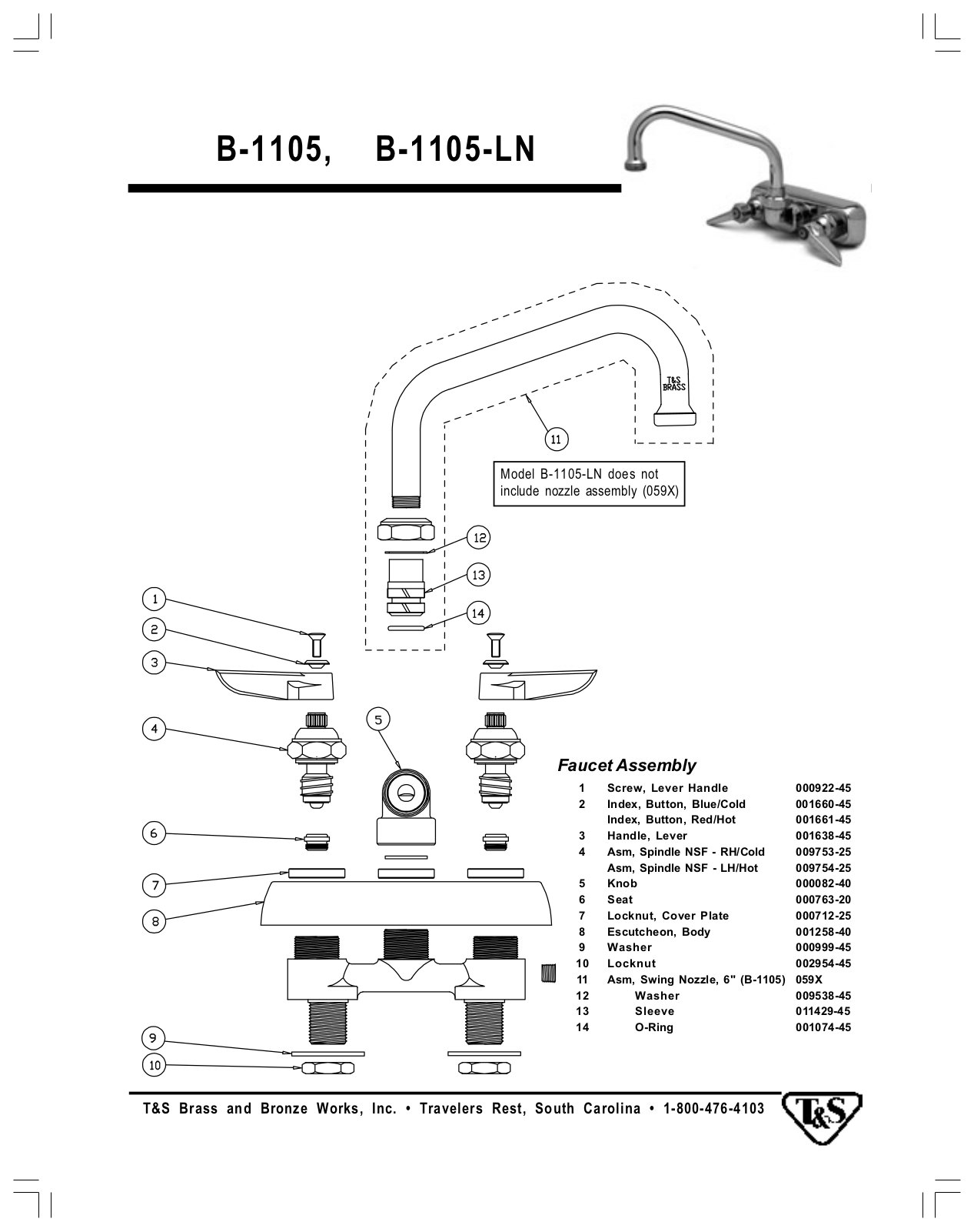 T & S Brass & Bronze Works B-1105 Part Manual