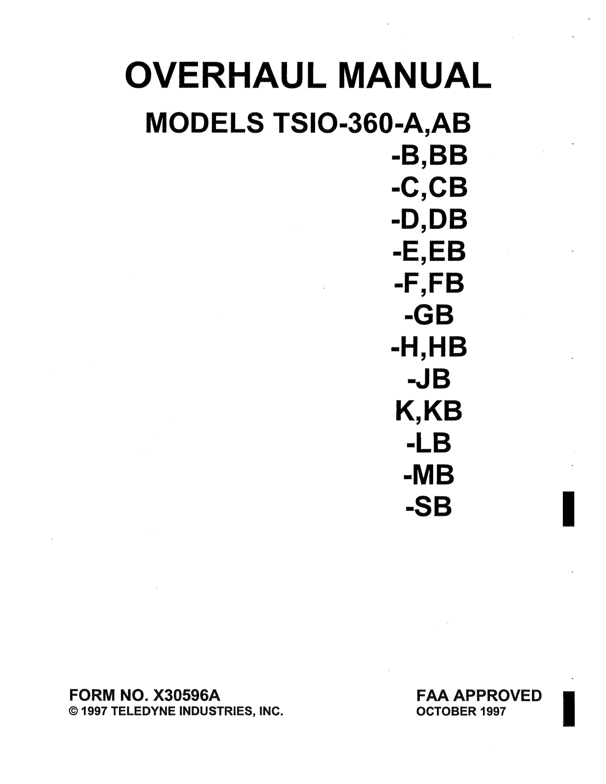 Teledyne TSIO-360-BB, TSIO-360-A, TSIO-360-AB, TSIO-360-B, TSIO-360-C Overhaul Manual