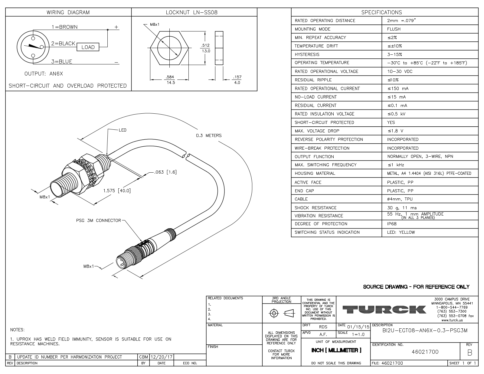 Turck BI2U-EGT08-AN6X-0.3-PSG3M Data Sheet