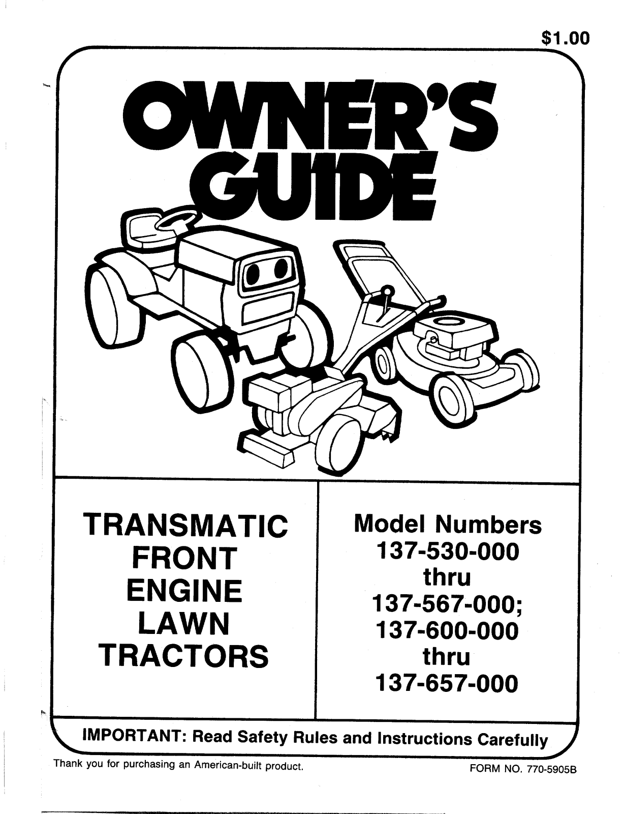 Mtd 137-657-000, 137-600-000, 137-567-000, 137-530-000 owners Manual