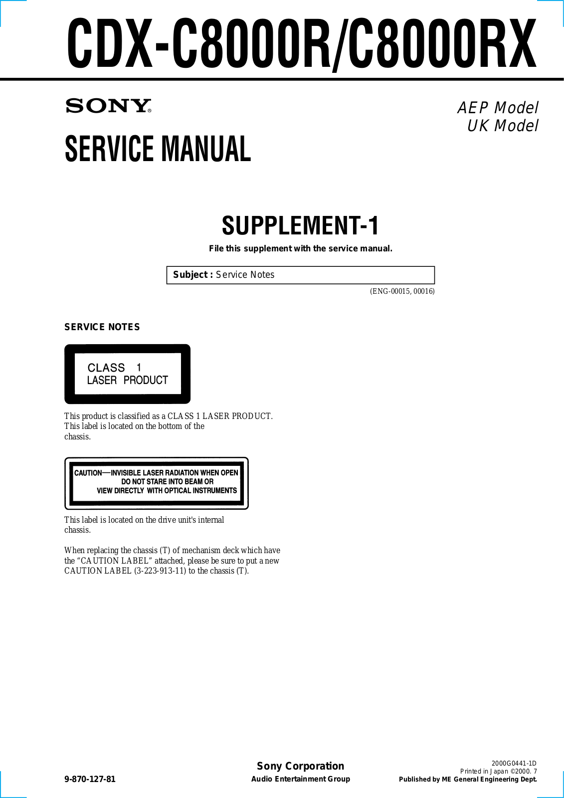 Sony CDX-C8000R, CDX-C8000RX Service Manual