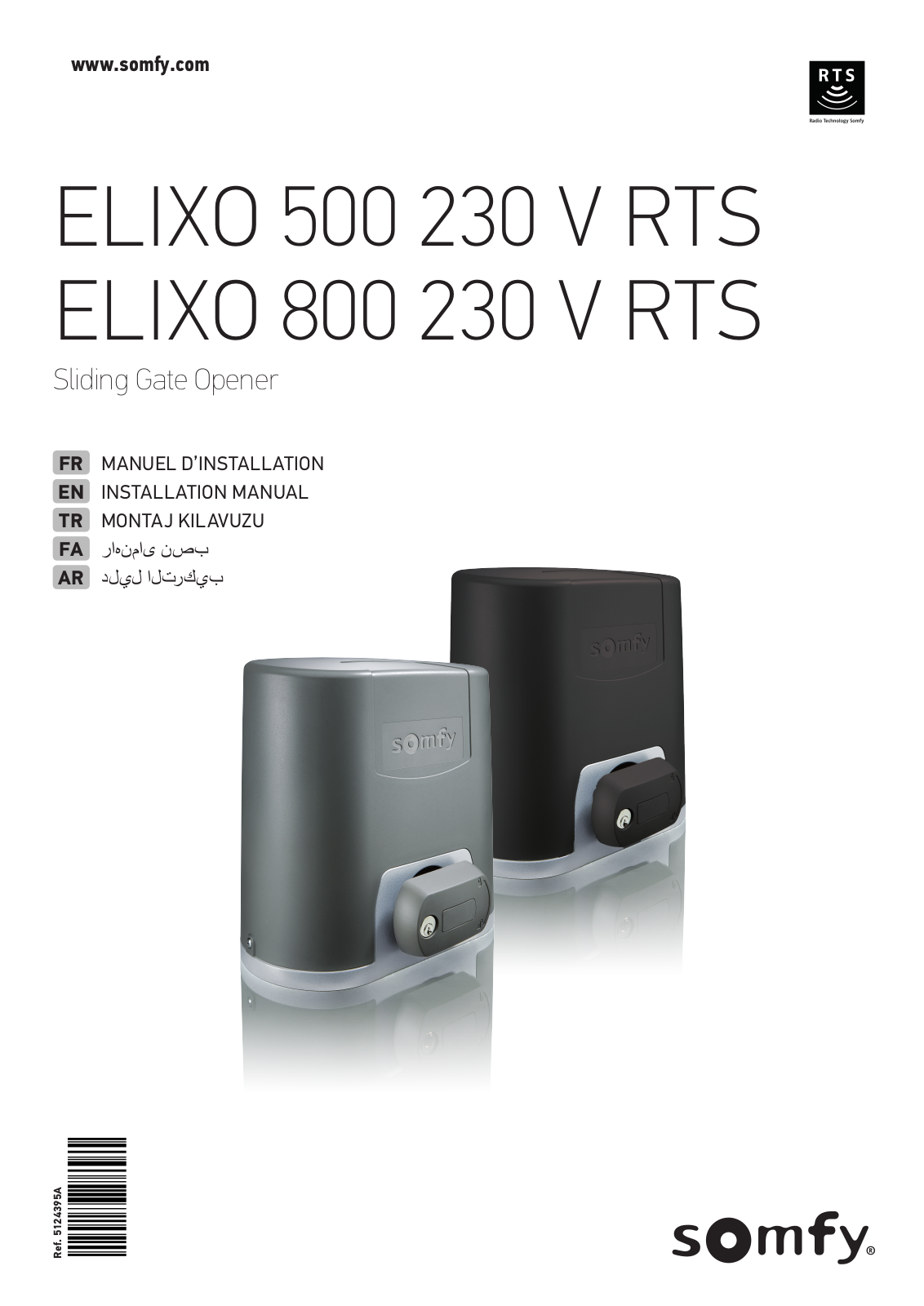 SOMFY Elixo 500 230V RTS, Elixo 800 230V RTS Installation Manual