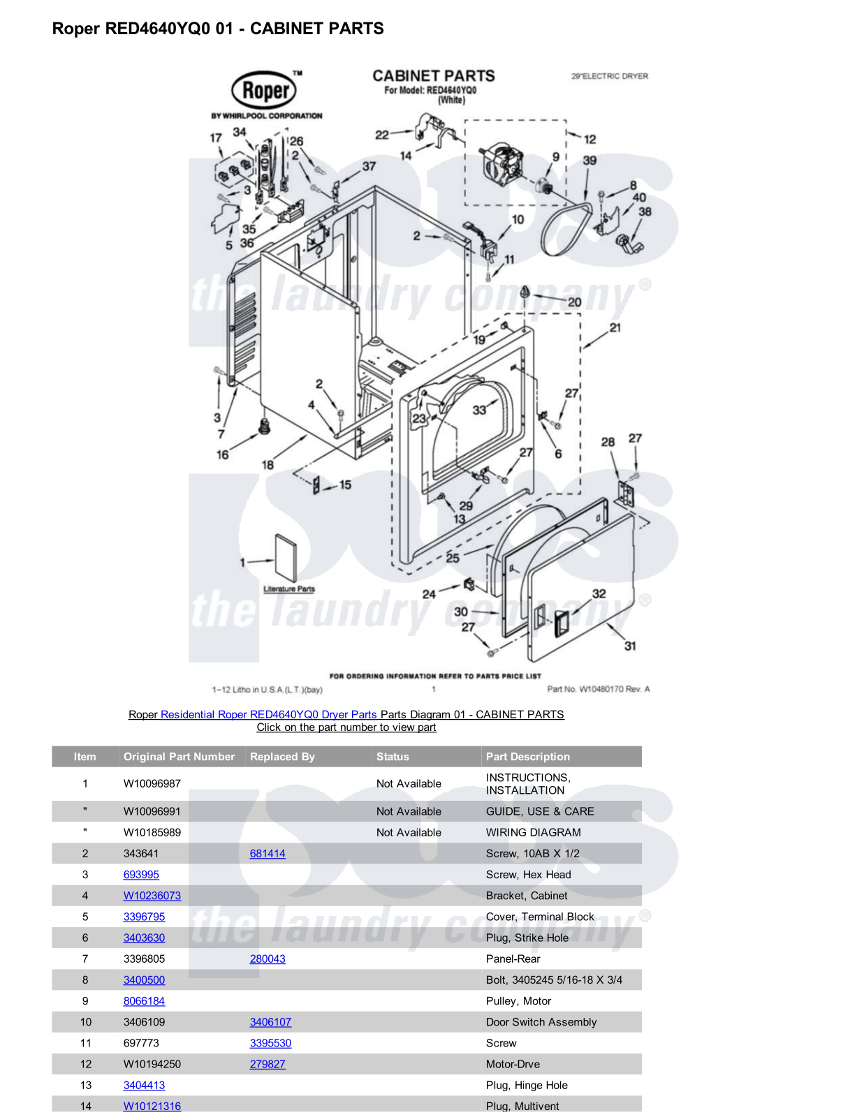 Roper RED4640YQ0 Parts Diagram