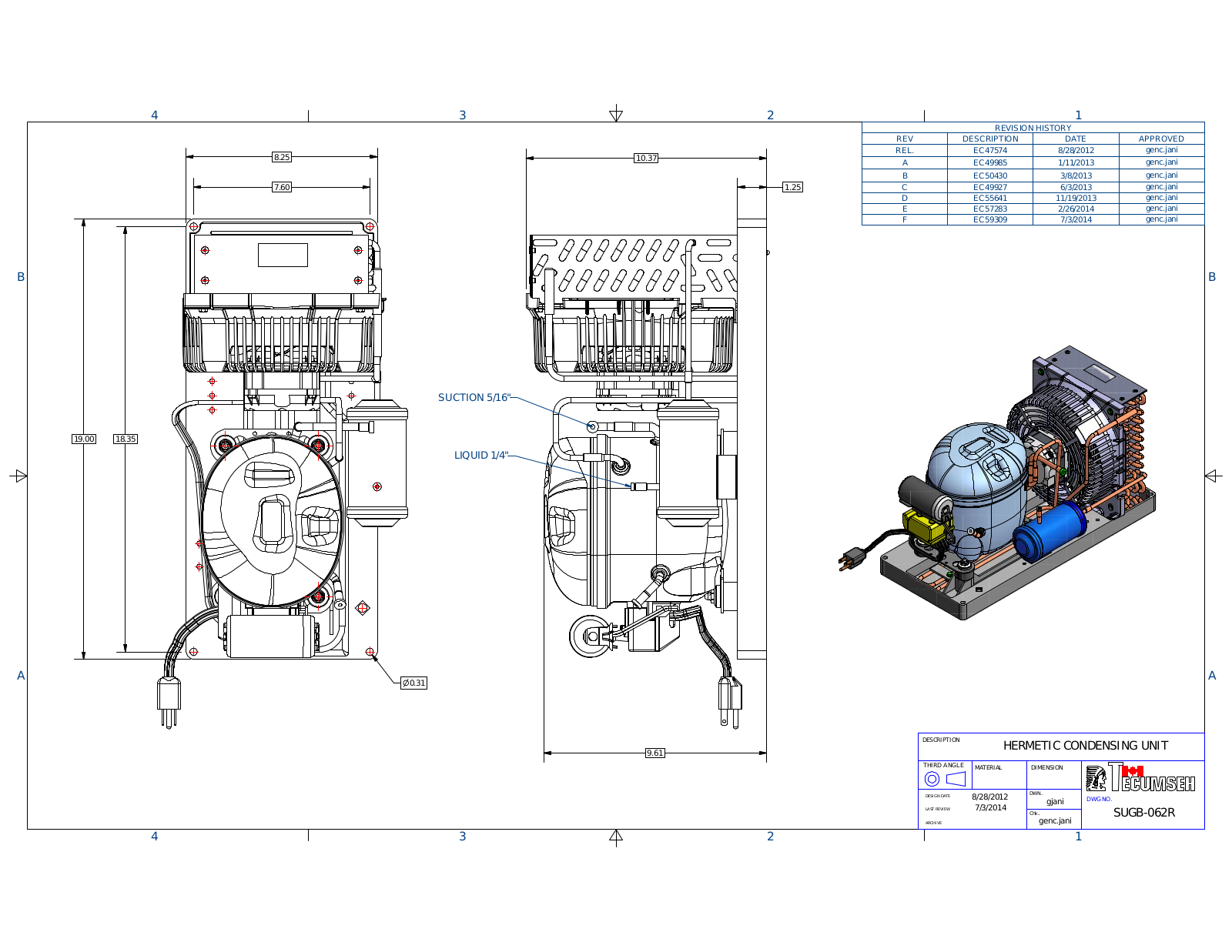 Tecumseh AE2410Y-AA1AGB, AE2413Y-AA1BGB, AE4425Z-AA1AGB, AE4430Z-AA1AGB, AE4430Z-FZ1AGB Drawing Data