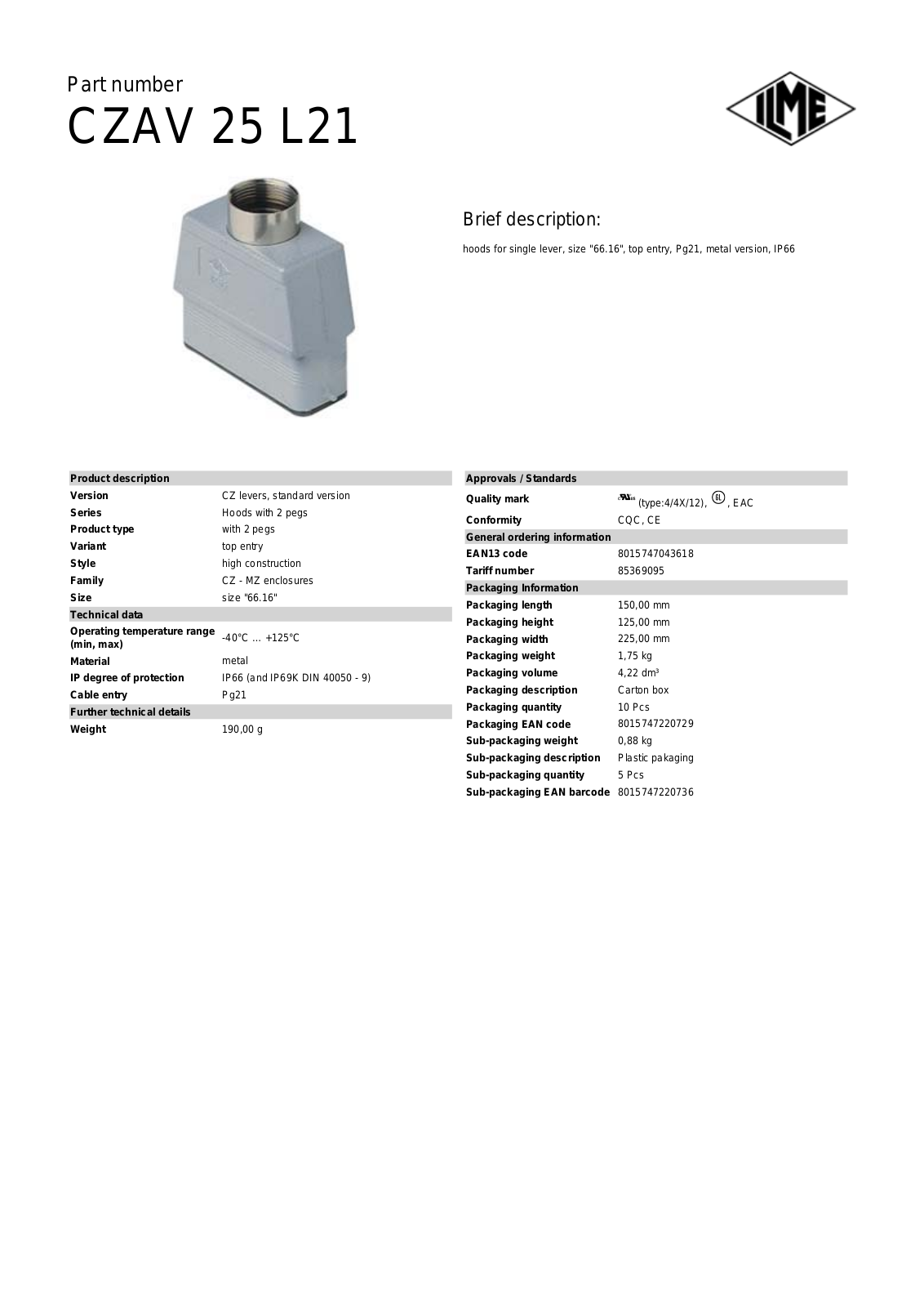 ILME CZAV-25L21 Data Sheet