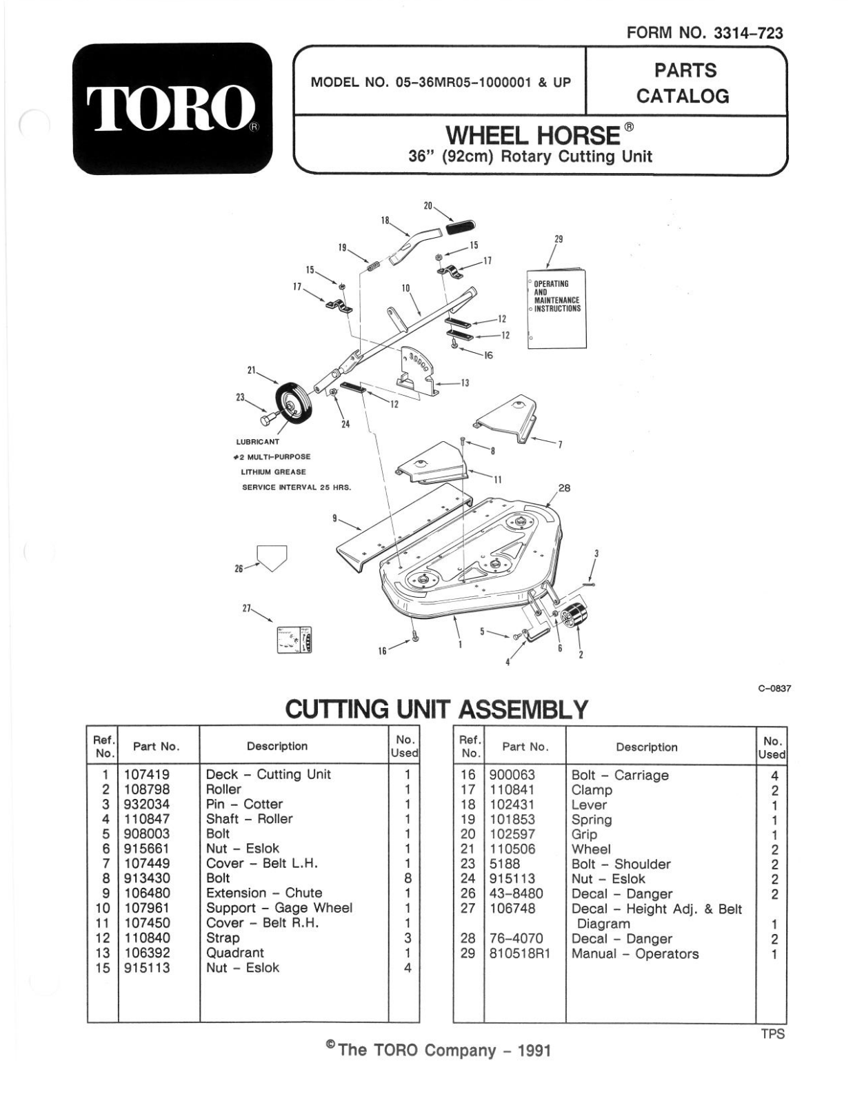 Toro 05-36MR05 Parts Catalogue