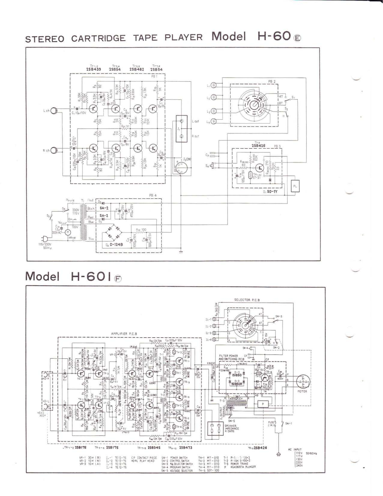 Pioneer H-60, H-60I Schematic