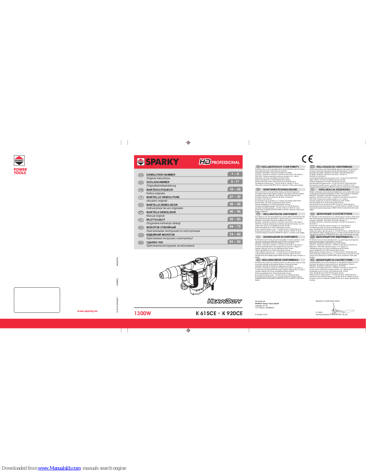 Sparky Group K 615CE, K 920CE Original Instructions Manual