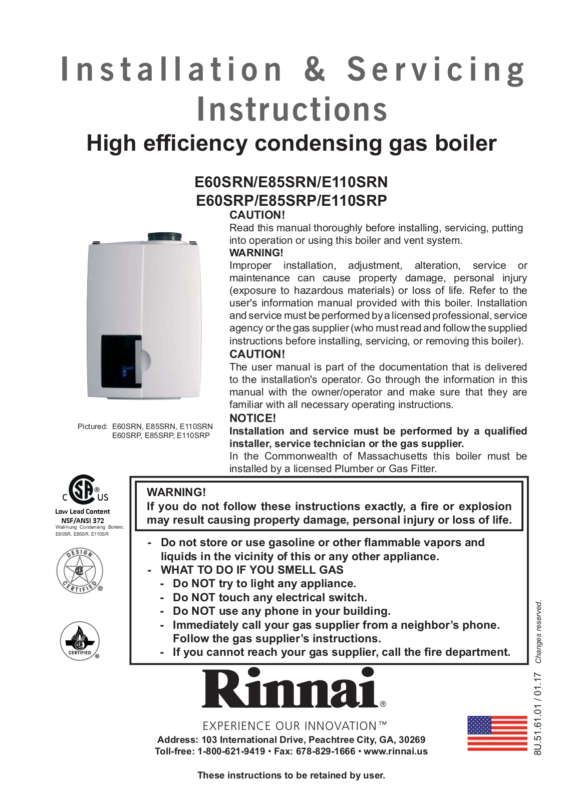 Rinnai Water Heater E110SRN User Manual