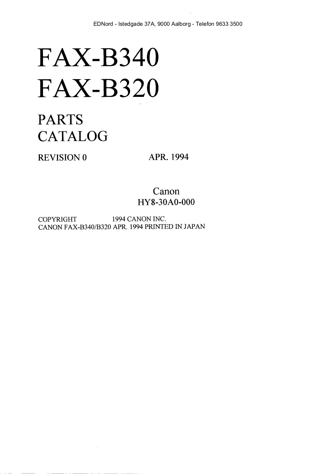 Canon FAX-B320 PARTS CATALOG