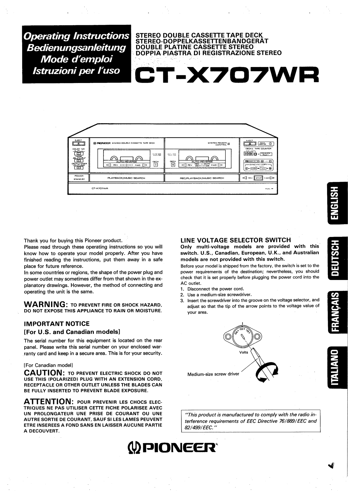 Pioneer CT-X707WR User Manual