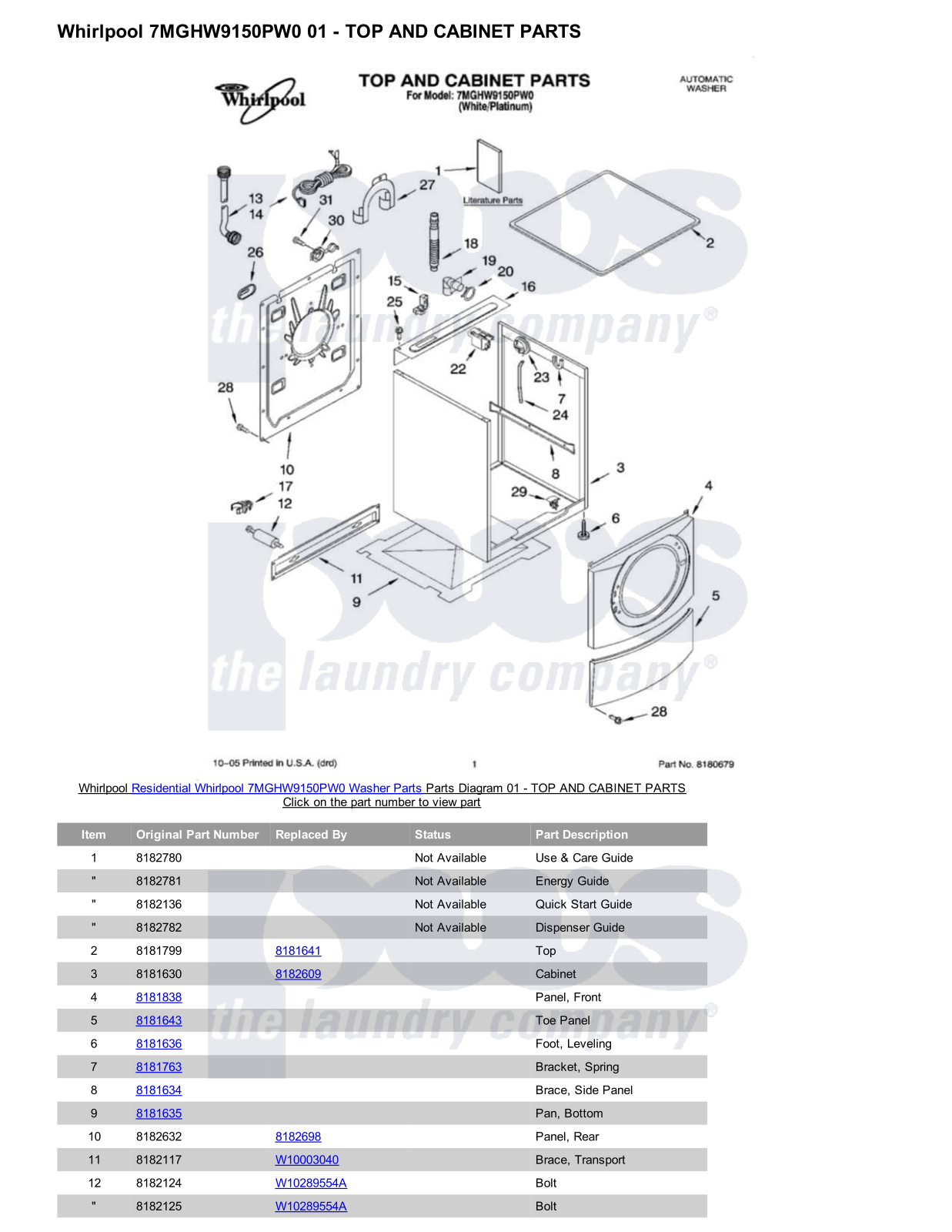 Whirlpool 7MGHW9150PW0 Parts Diagram