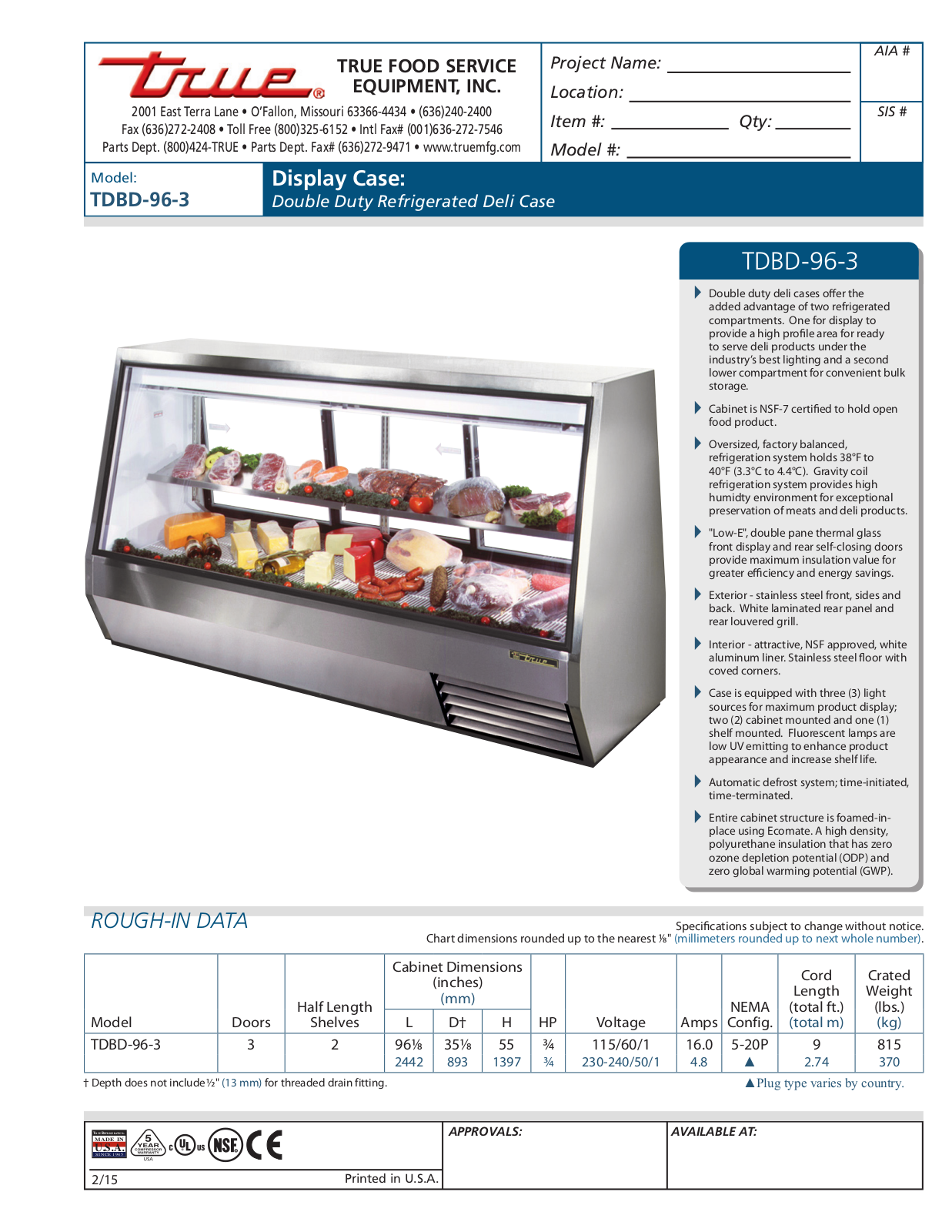 True TDBD-96-3 User Manual